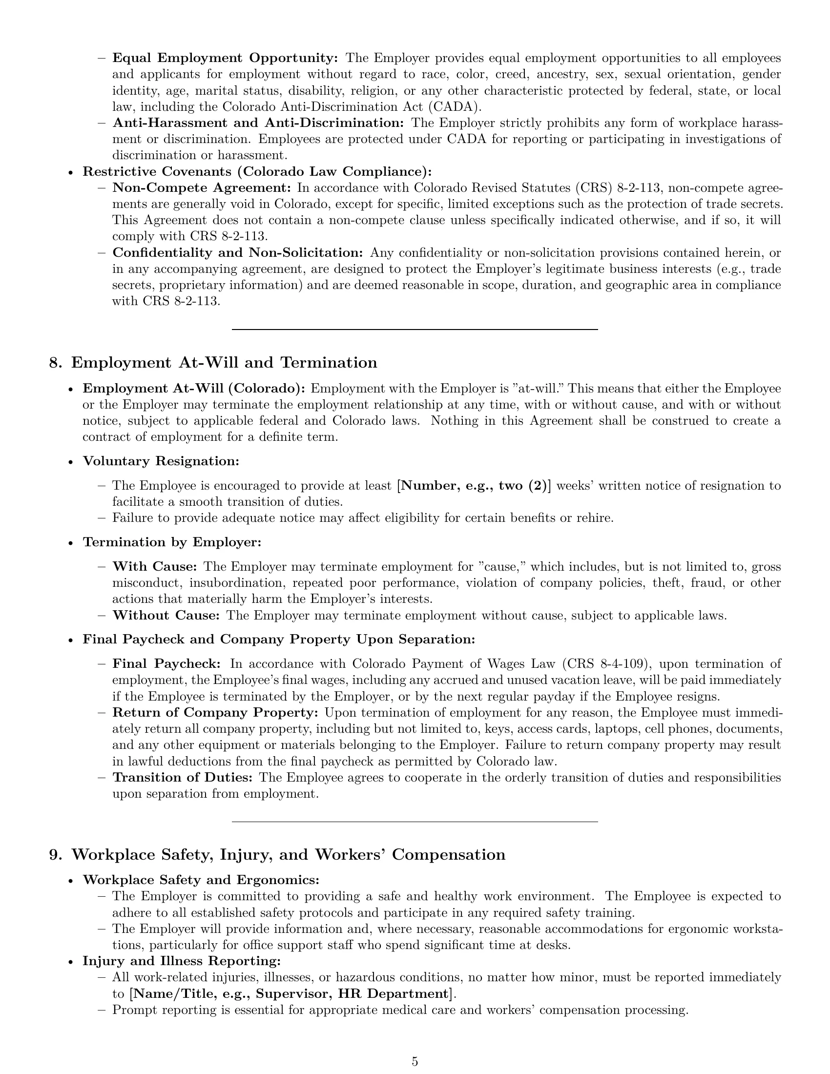 Preview page 5 of Pro Colorado office assistant employment contract template
