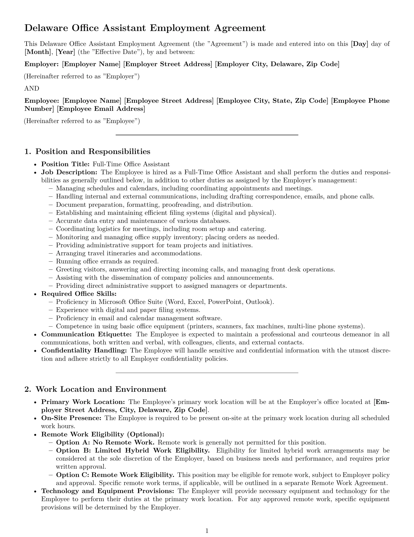 Preview page 1 of Pro Delaware office assistant employment contract template