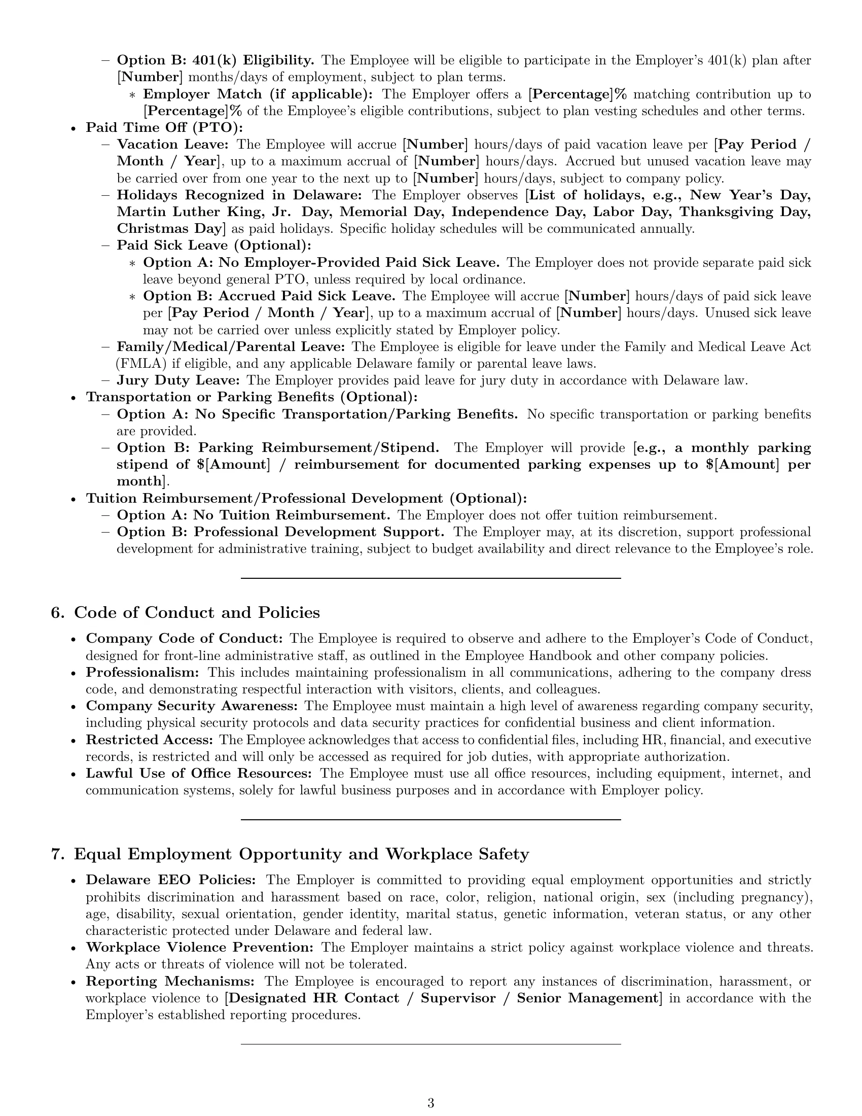 Preview page 3 of Pro Delaware office assistant employment contract template