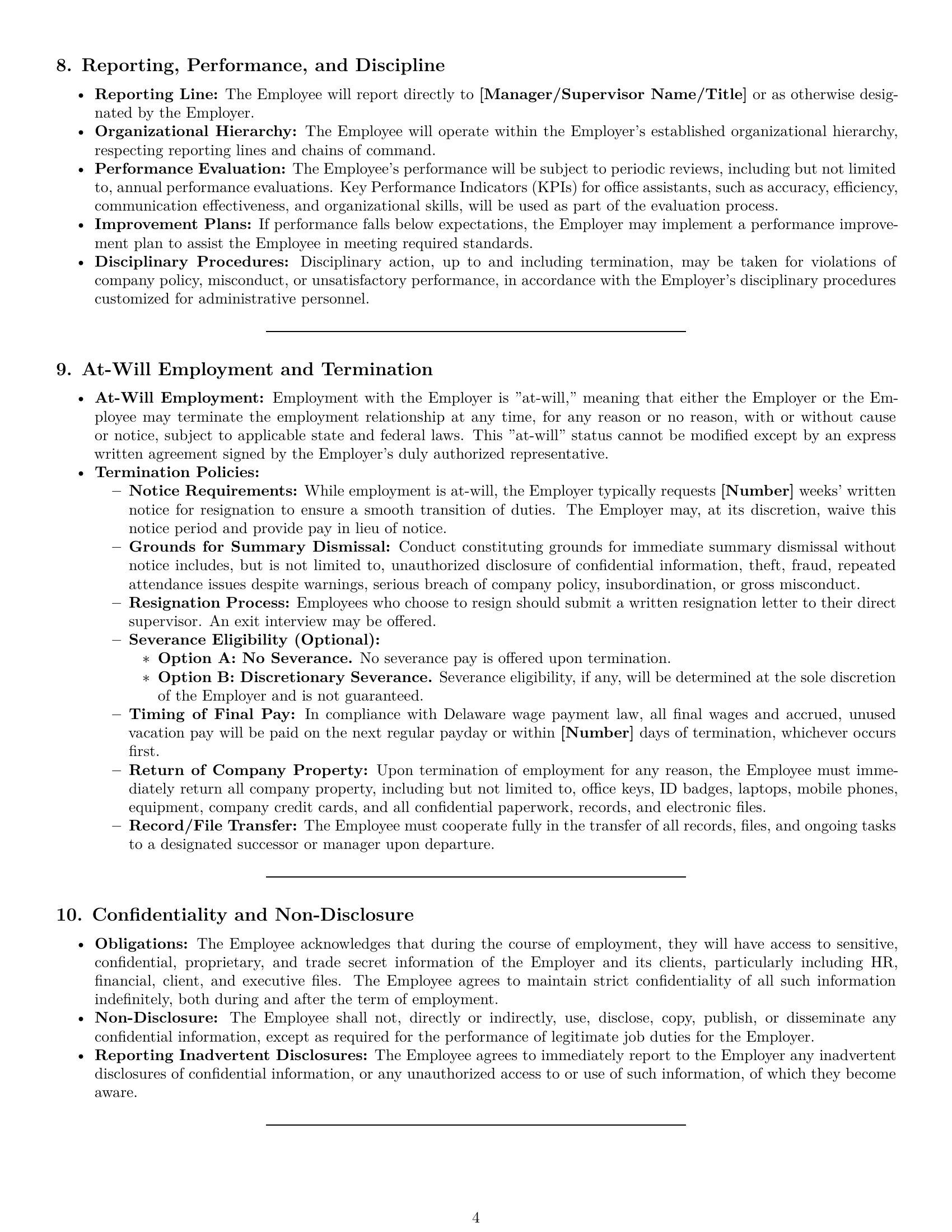 Preview page 4 of Pro Delaware office assistant employment contract template