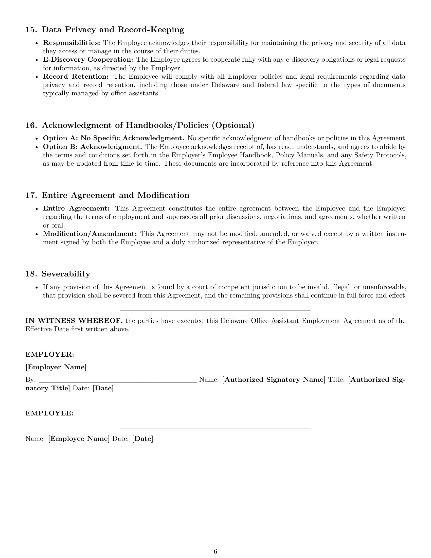 Preview page 6 of Pro Delaware office assistant employment contract template