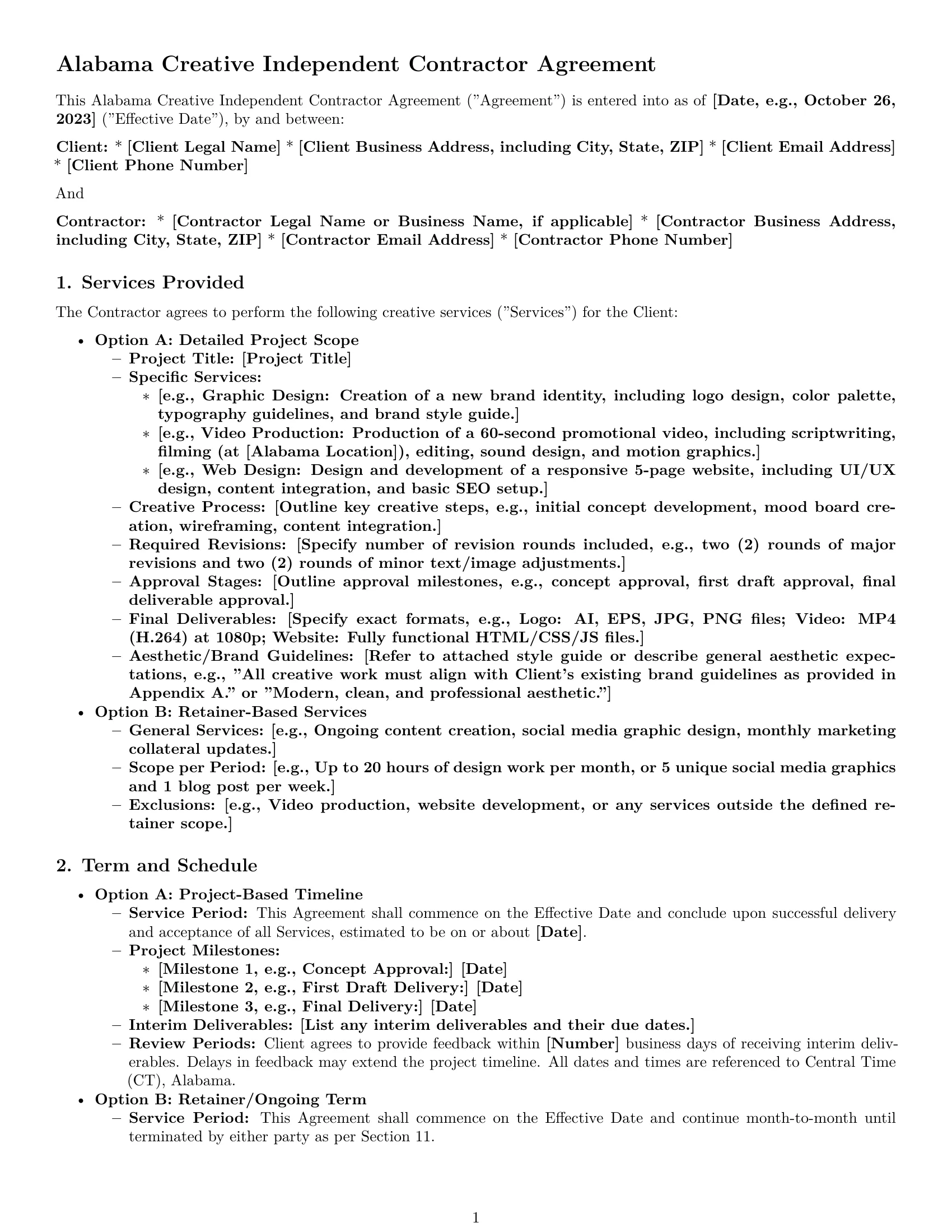 Preview page 1 of Pro Alabama creative independent contractor agreement template