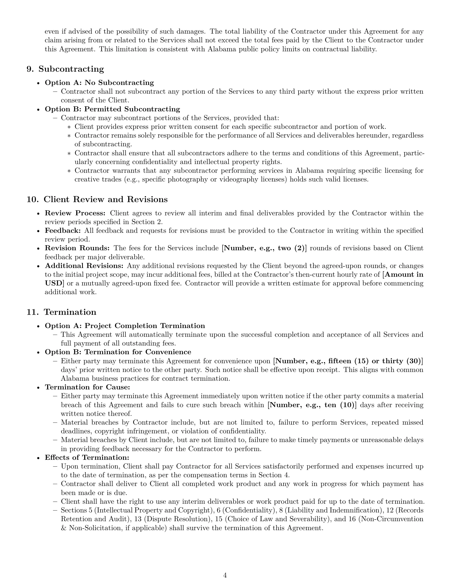 Preview page 4 of Pro Alabama creative independent contractor agreement template