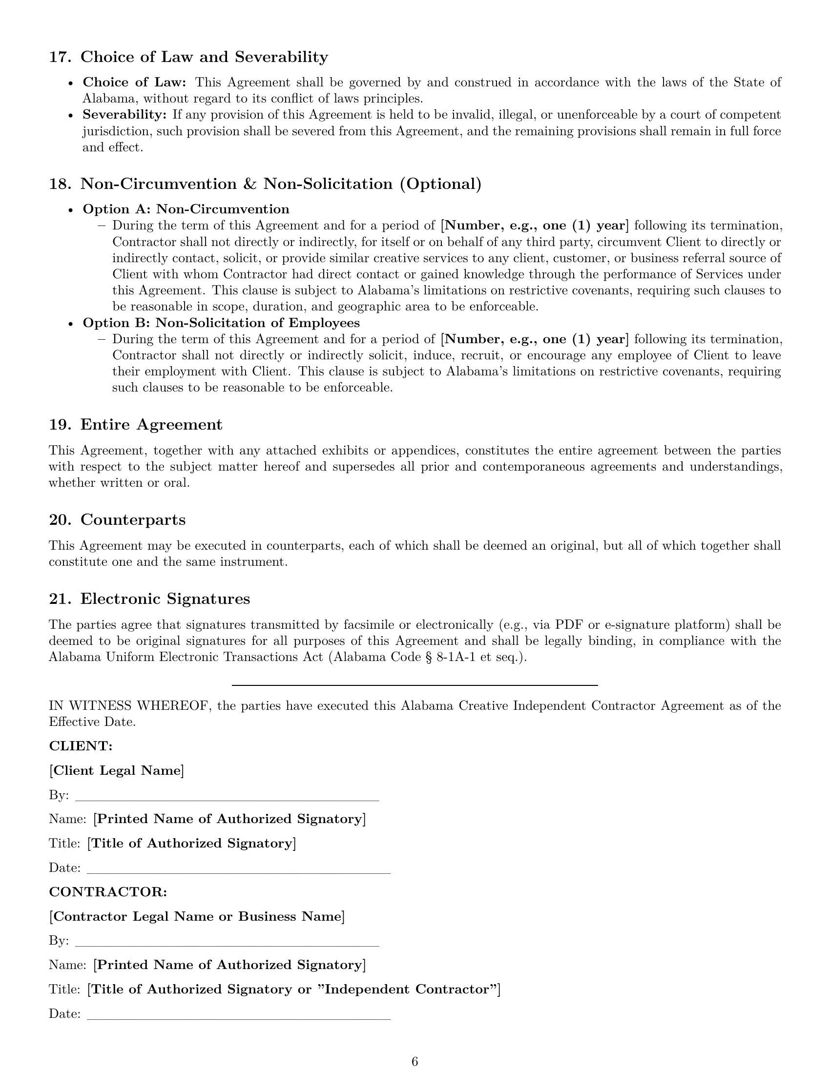 Preview page 6 of Pro Alabama creative independent contractor agreement template