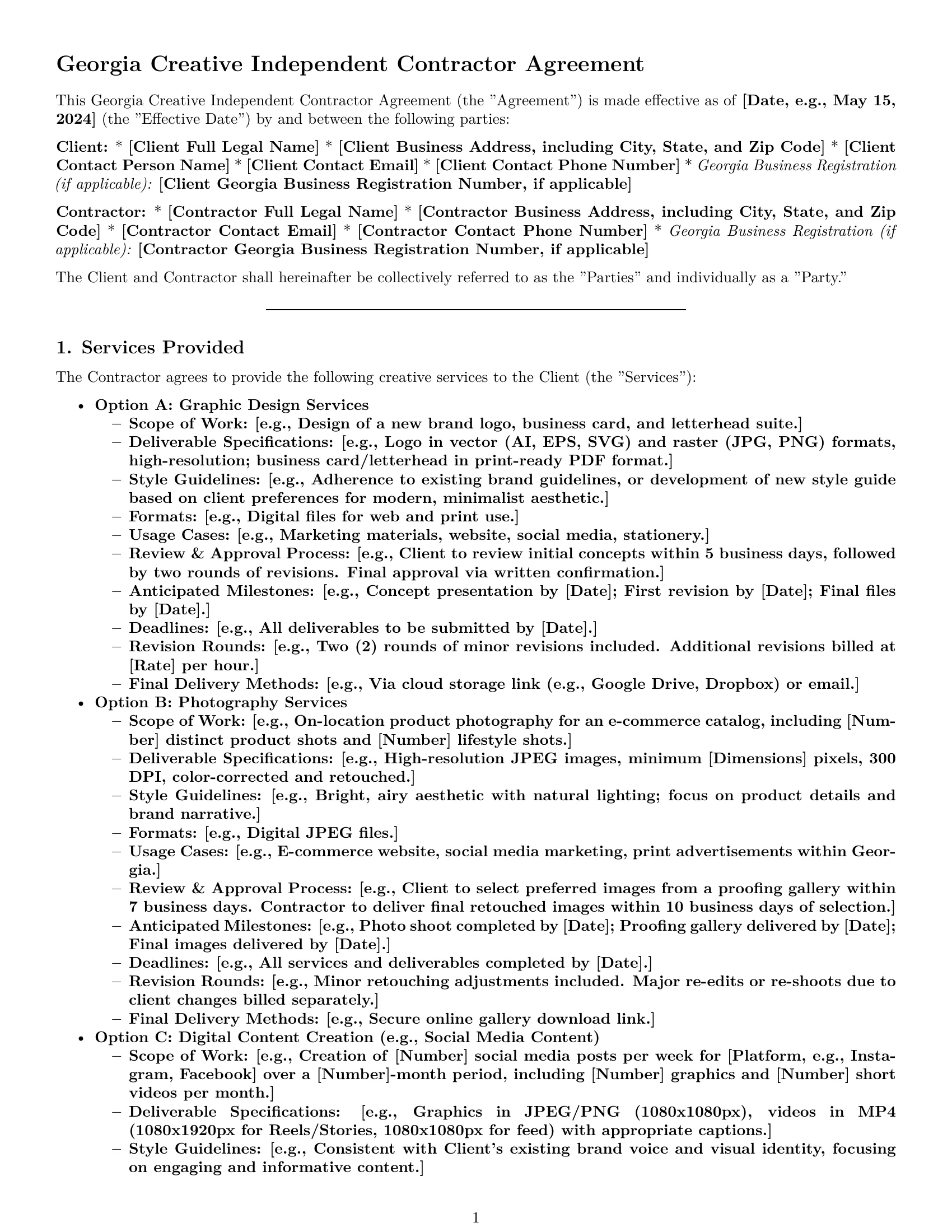 Preview page 1 of Pro Georgia creative independent contractor agreement template
