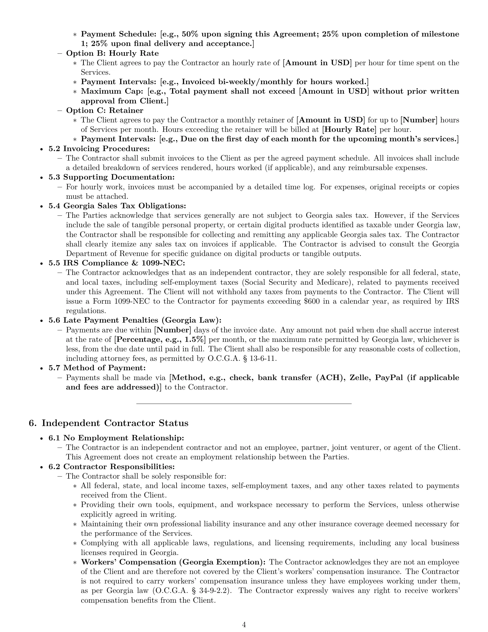 Preview page 4 of Pro Georgia creative independent contractor agreement template