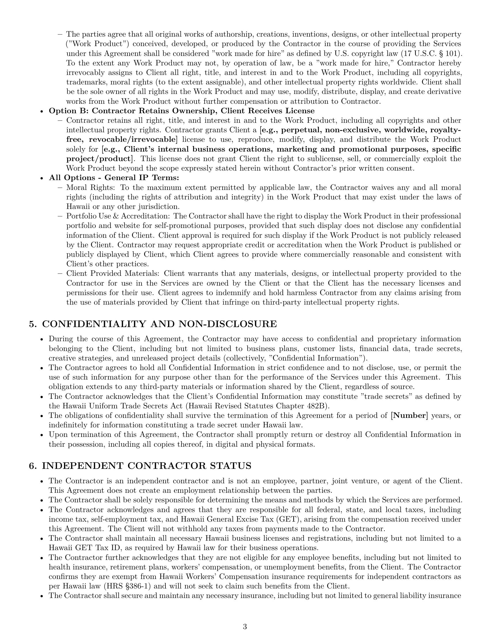 Preview page 3 of Pro Hawaii creative independent contractor agreement template