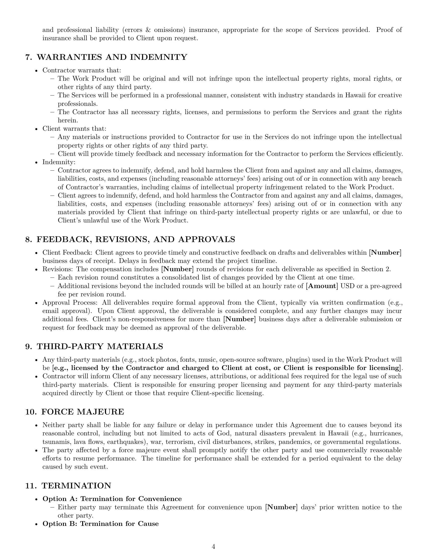 Preview page 4 of Pro Hawaii creative independent contractor agreement template