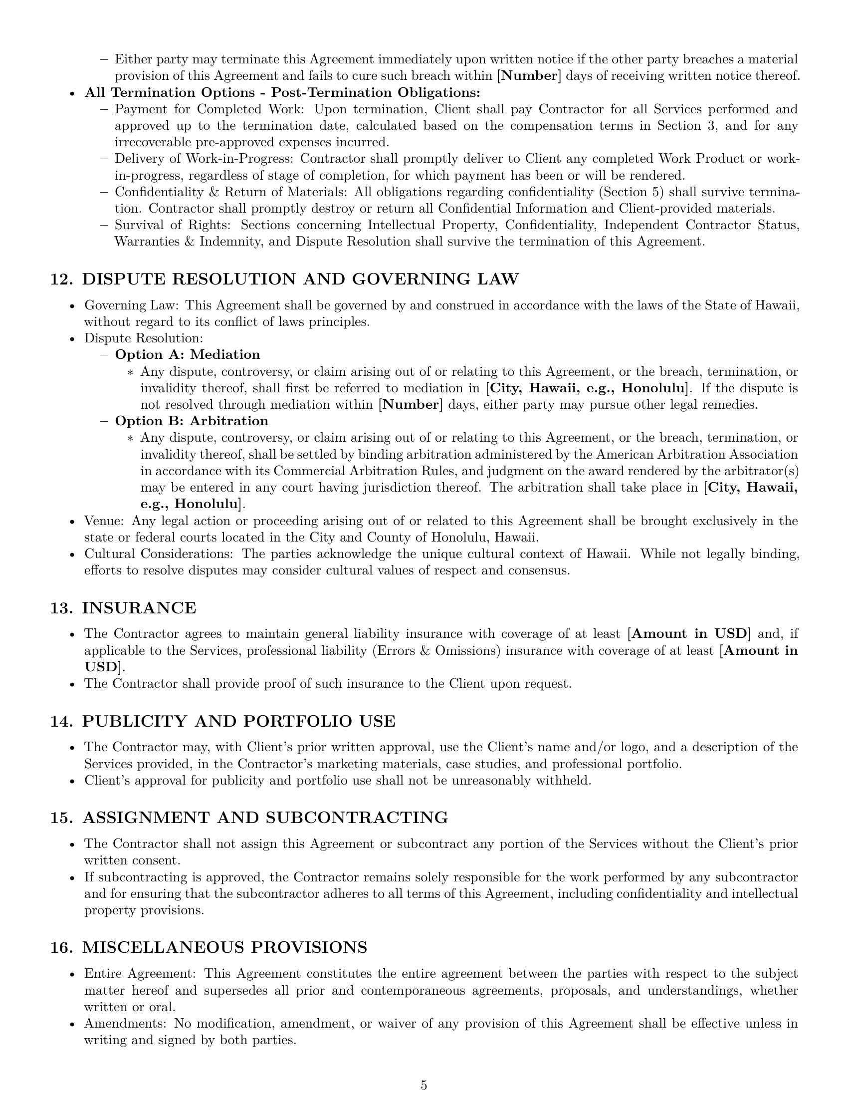 Preview page 5 of Pro Hawaii creative independent contractor agreement template