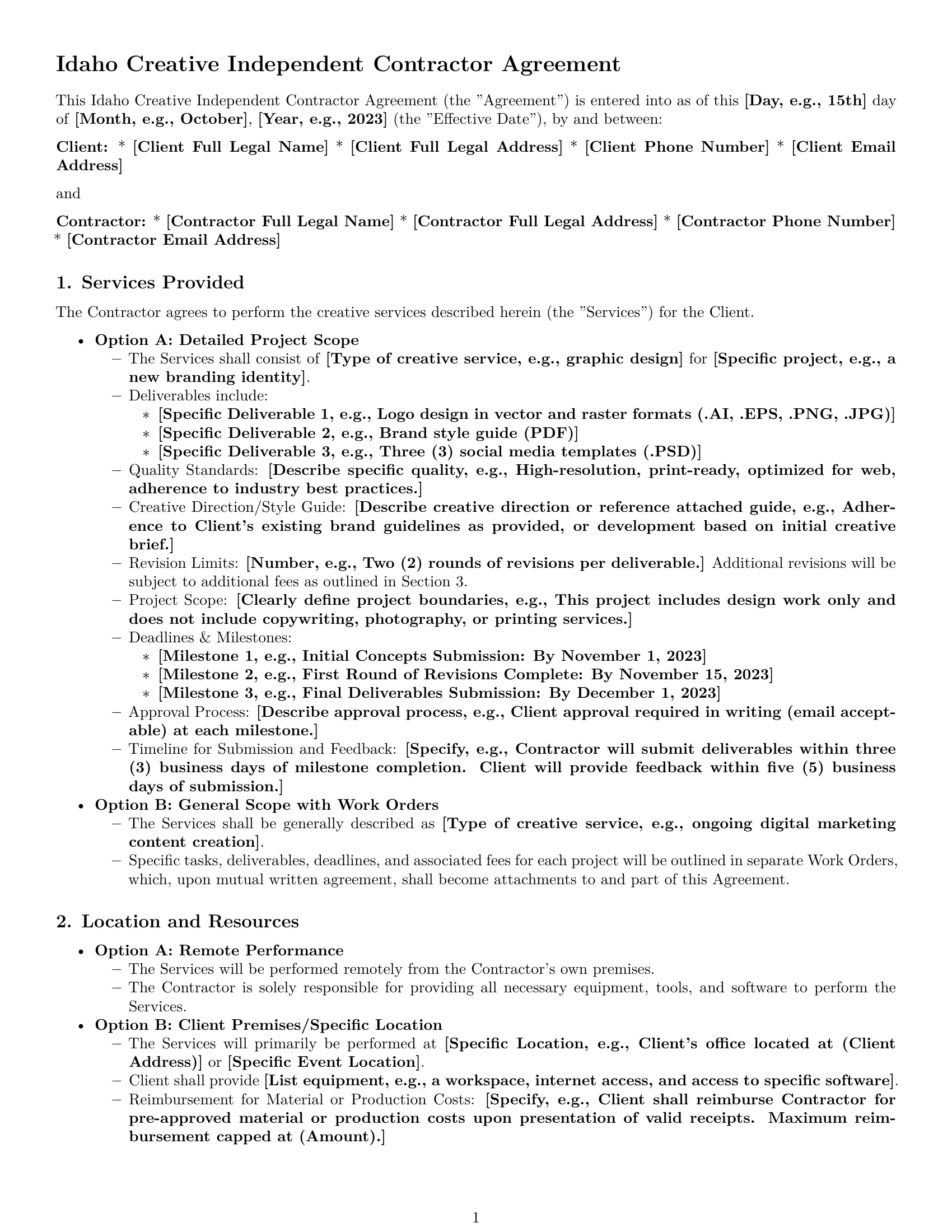 Preview page 1 of Pro Idaho creative independent contractor agreement template