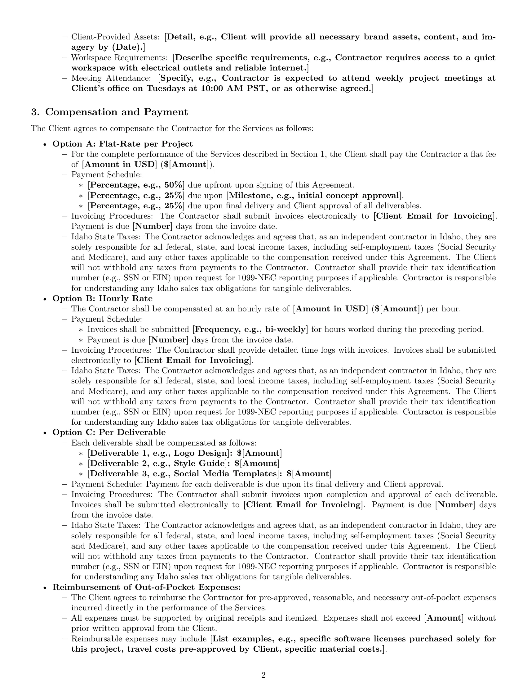 Preview page 2 of Pro Idaho creative independent contractor agreement template