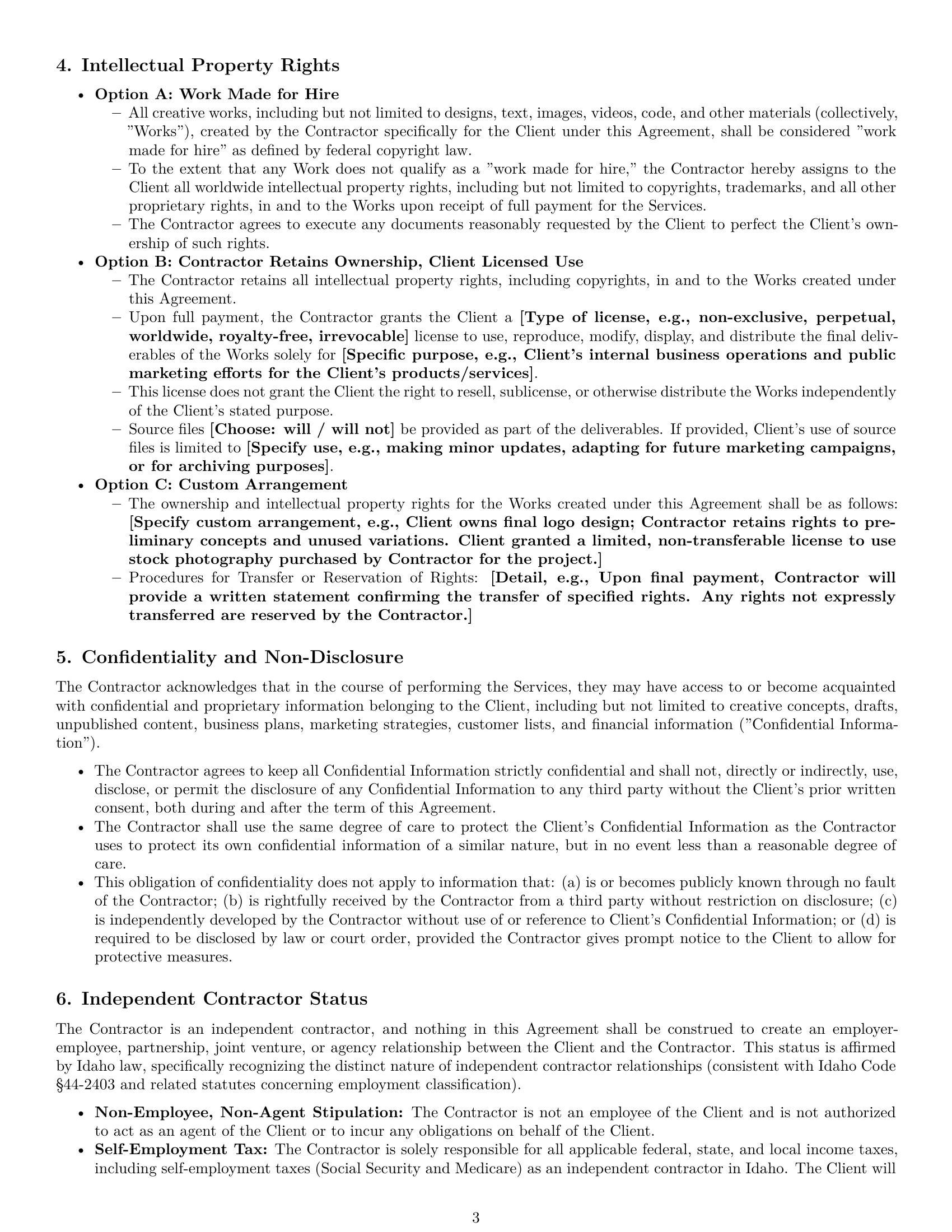 Preview page 3 of Pro Idaho creative independent contractor agreement template