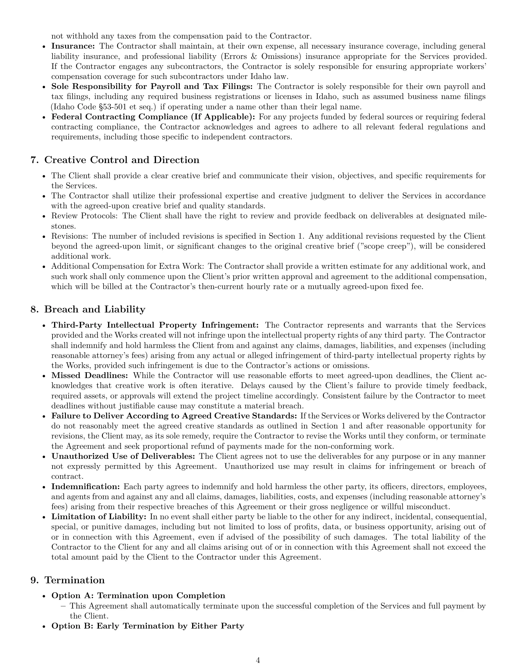 Preview page 4 of Pro Idaho creative independent contractor agreement template
