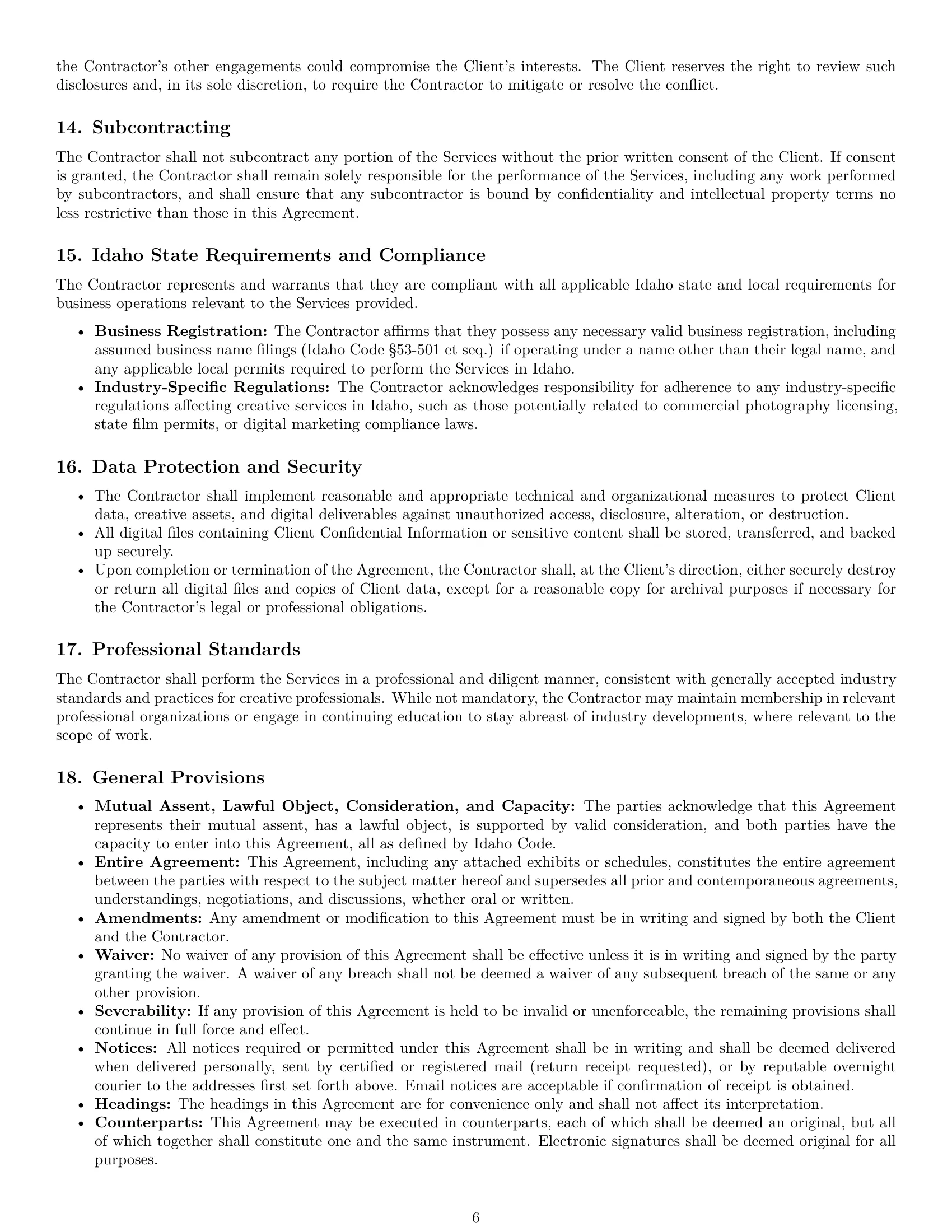 Preview page 6 of Pro Idaho creative independent contractor agreement template