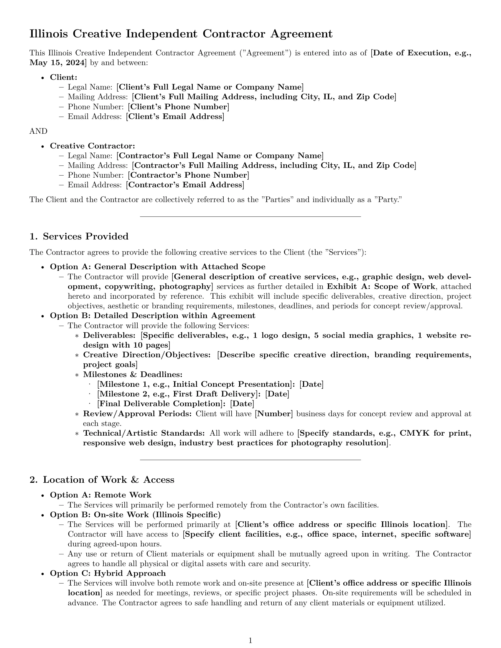 Preview page 1 of Pro Illinois creative independent contractor agreement template