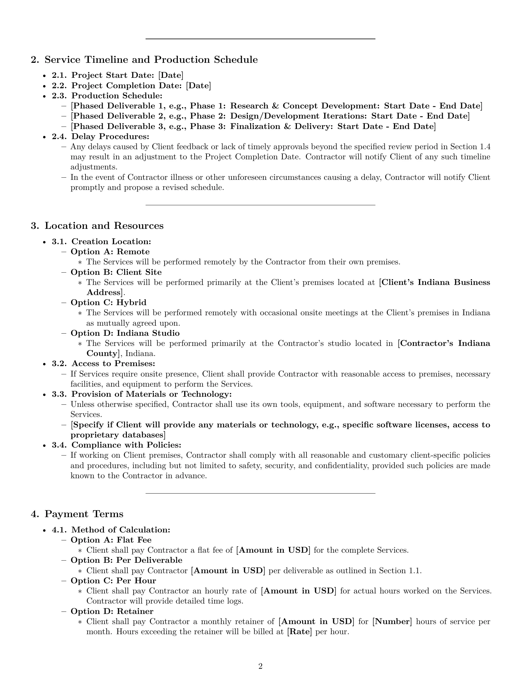 Preview page 2 of Pro Indiana creative independent contractor agreement template