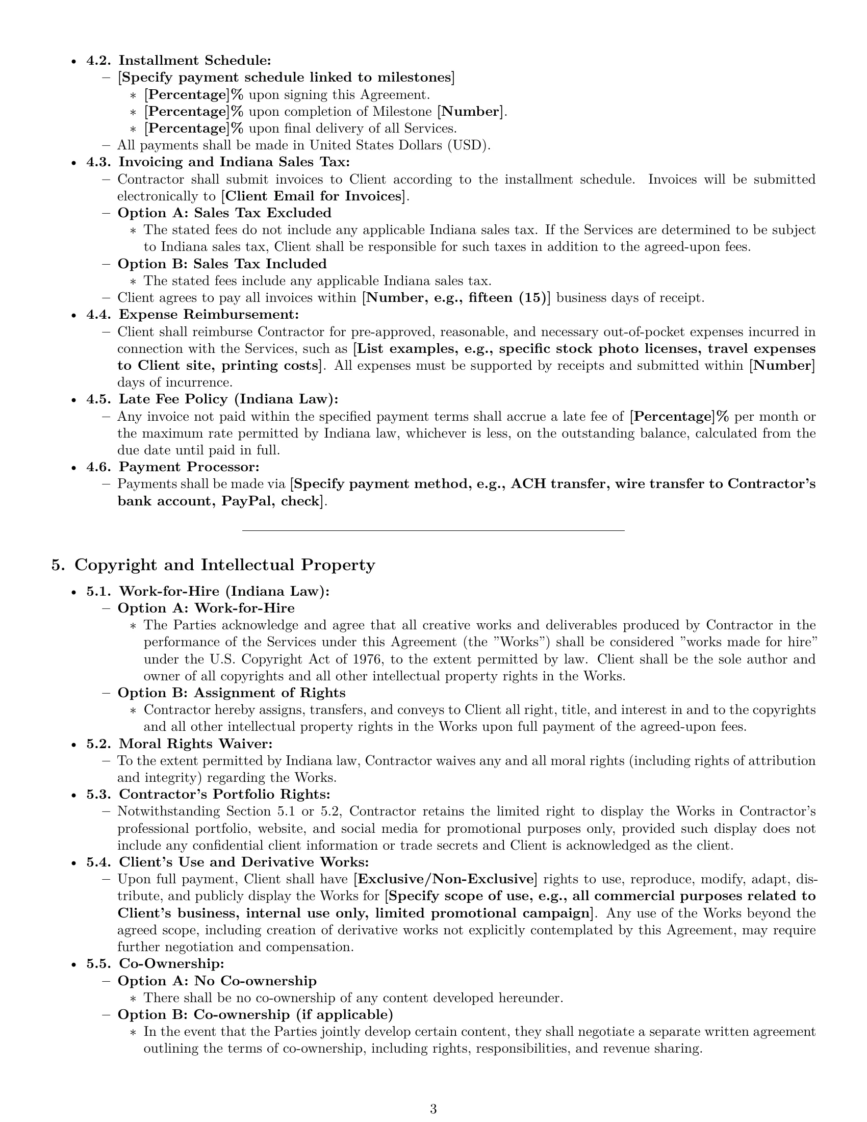 Preview page 3 of Pro Indiana creative independent contractor agreement template