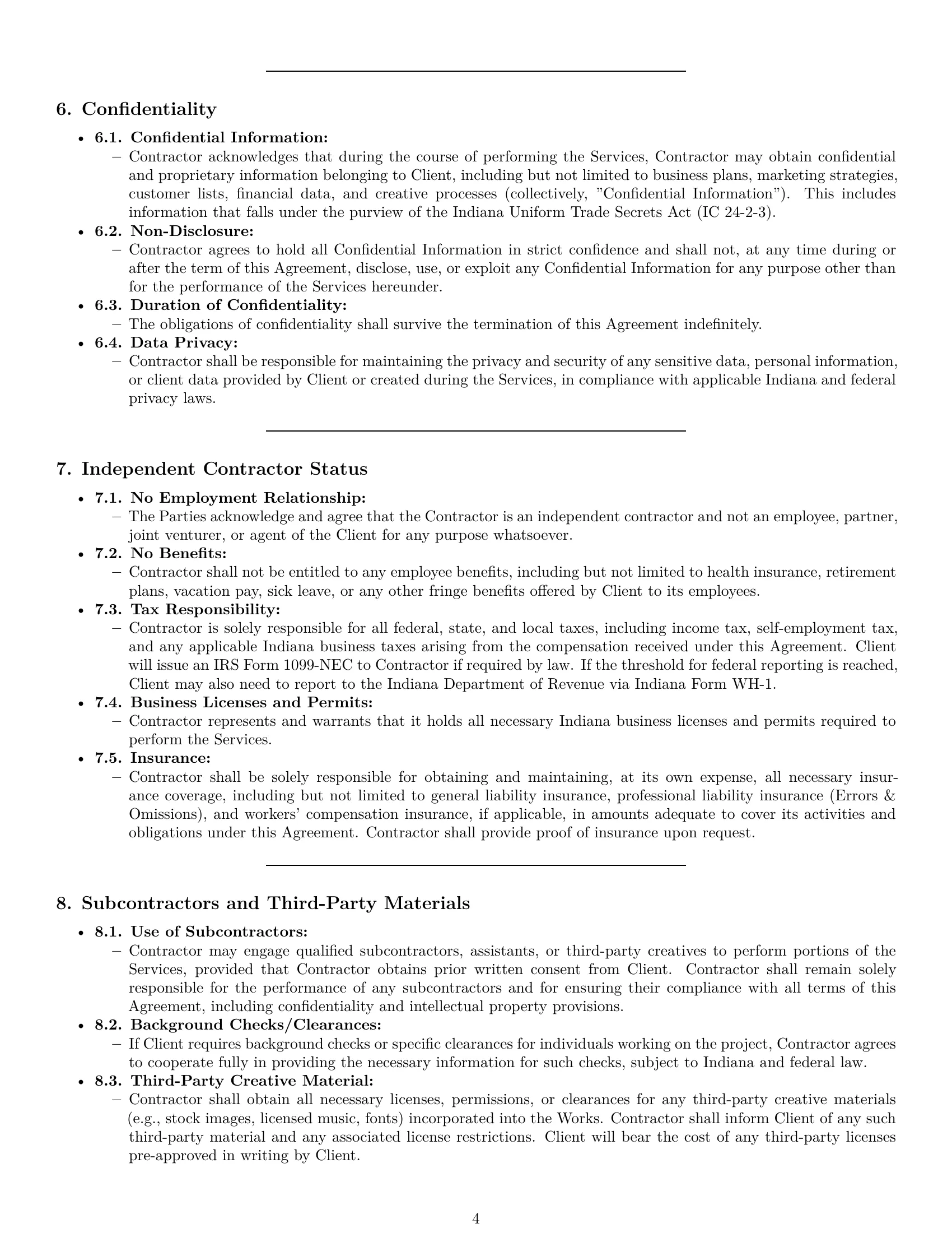 Preview page 4 of Pro Indiana creative independent contractor agreement template