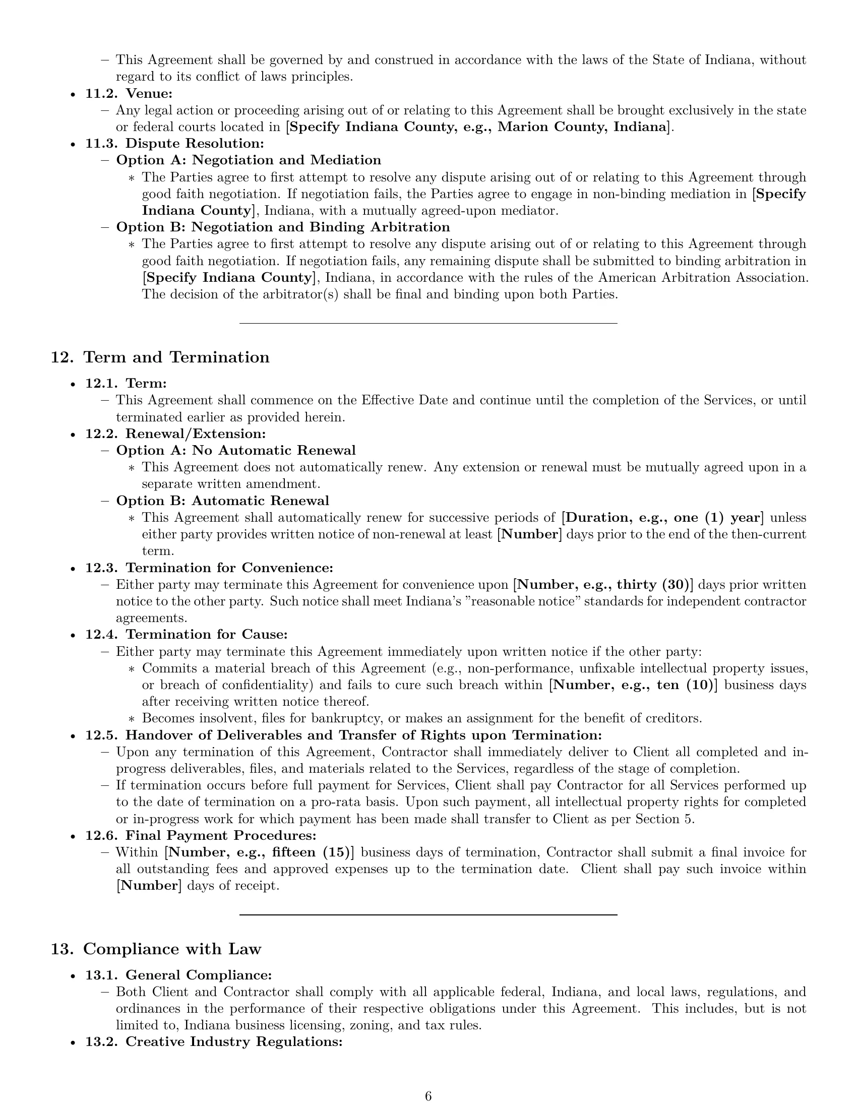 Preview page 6 of Pro Indiana creative independent contractor agreement template