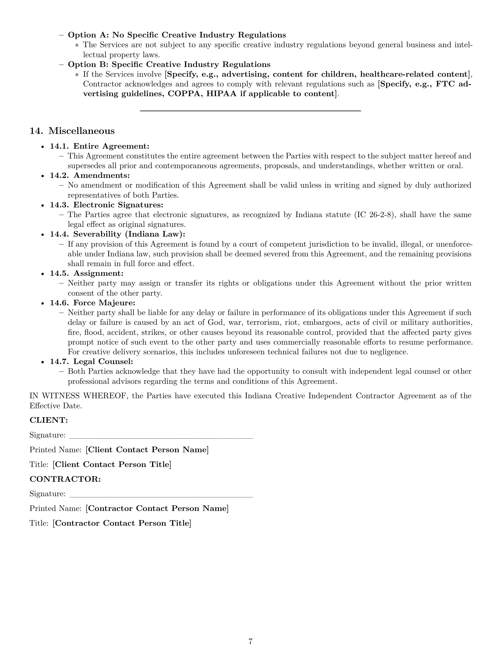Preview page 7 of Pro Indiana creative independent contractor agreement template