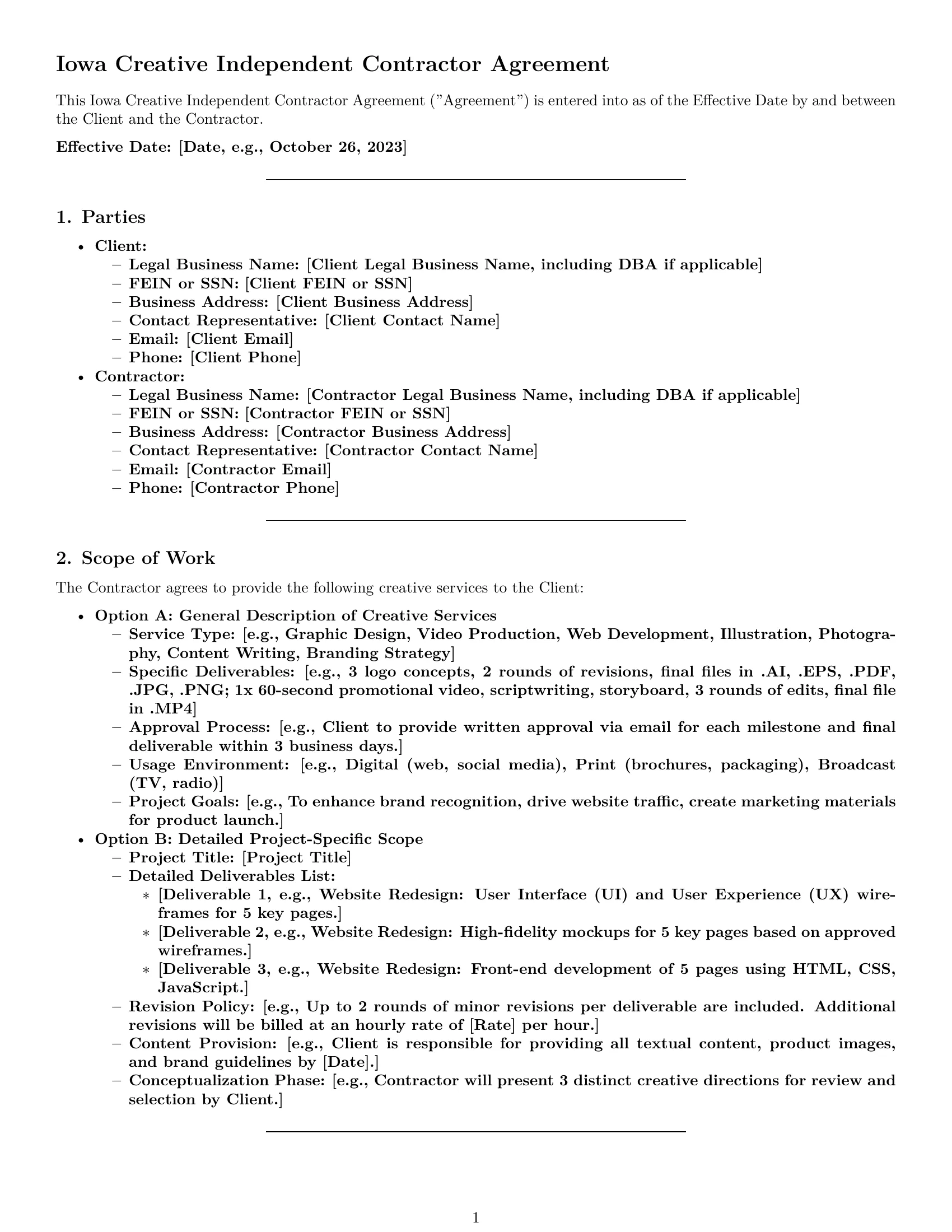 Preview page 1 of Pro Iowa creative independent contractor agreement template
