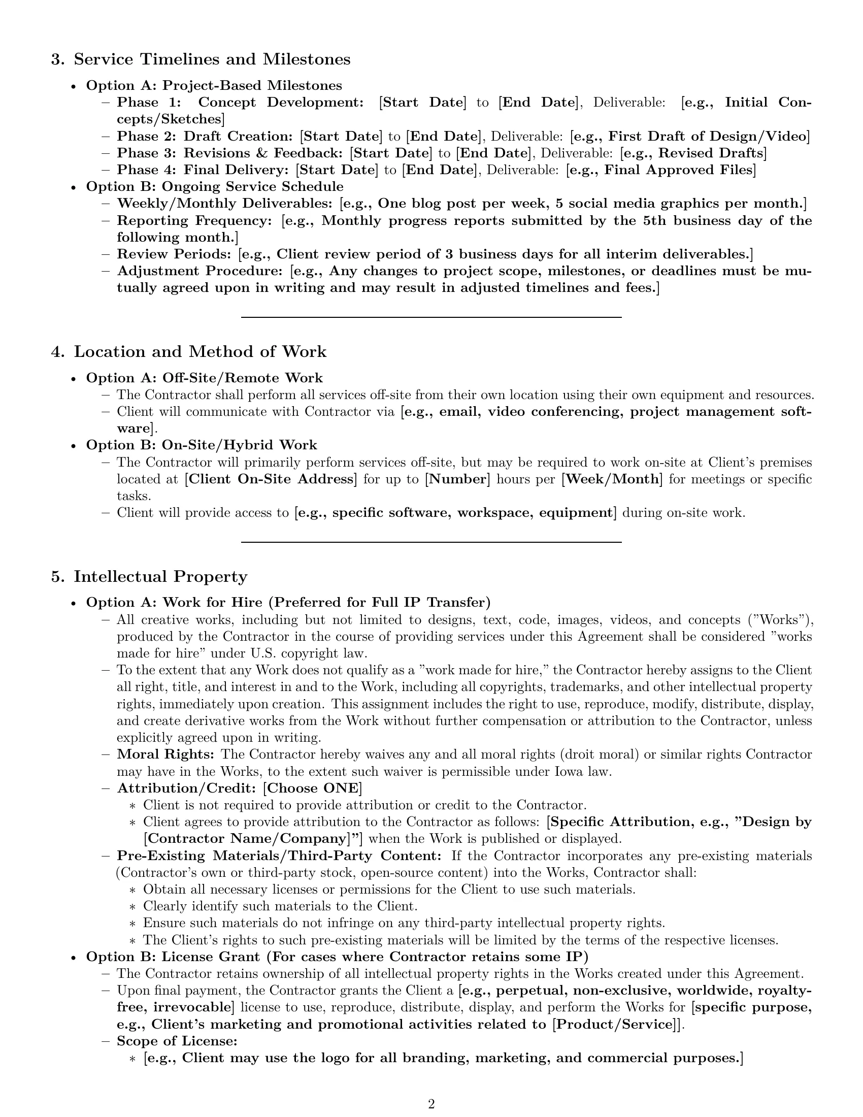 Preview page 2 of Pro Iowa creative independent contractor agreement template