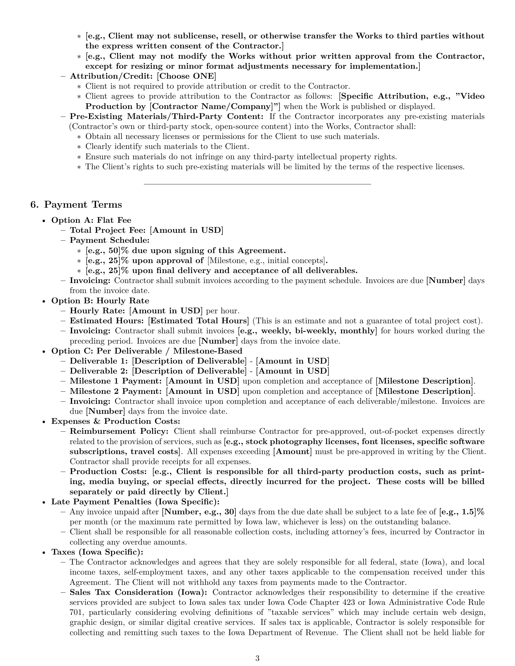 Preview page 3 of Pro Iowa creative independent contractor agreement template
