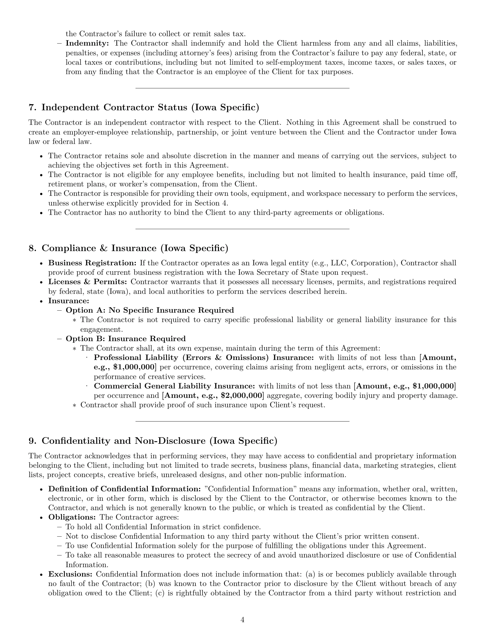 Preview page 4 of Pro Iowa creative independent contractor agreement template