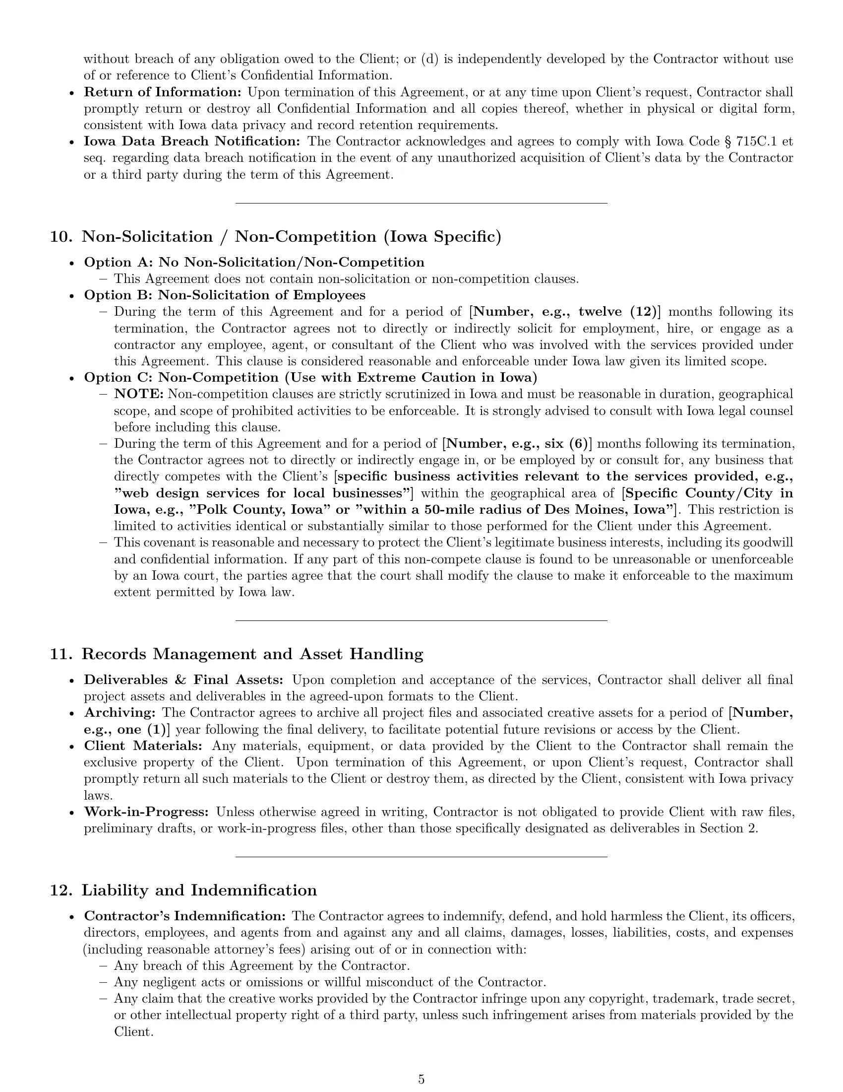 Preview page 5 of Pro Iowa creative independent contractor agreement template