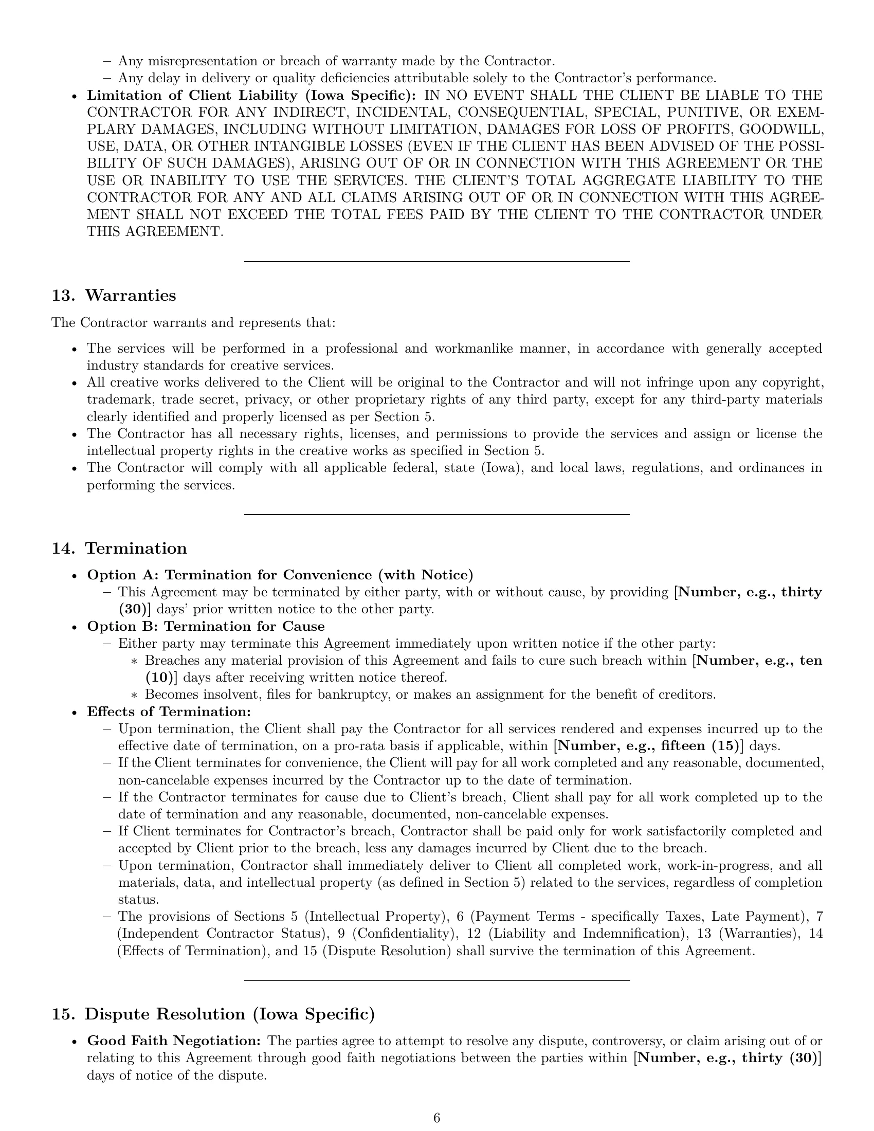 Preview page 6 of Pro Iowa creative independent contractor agreement template