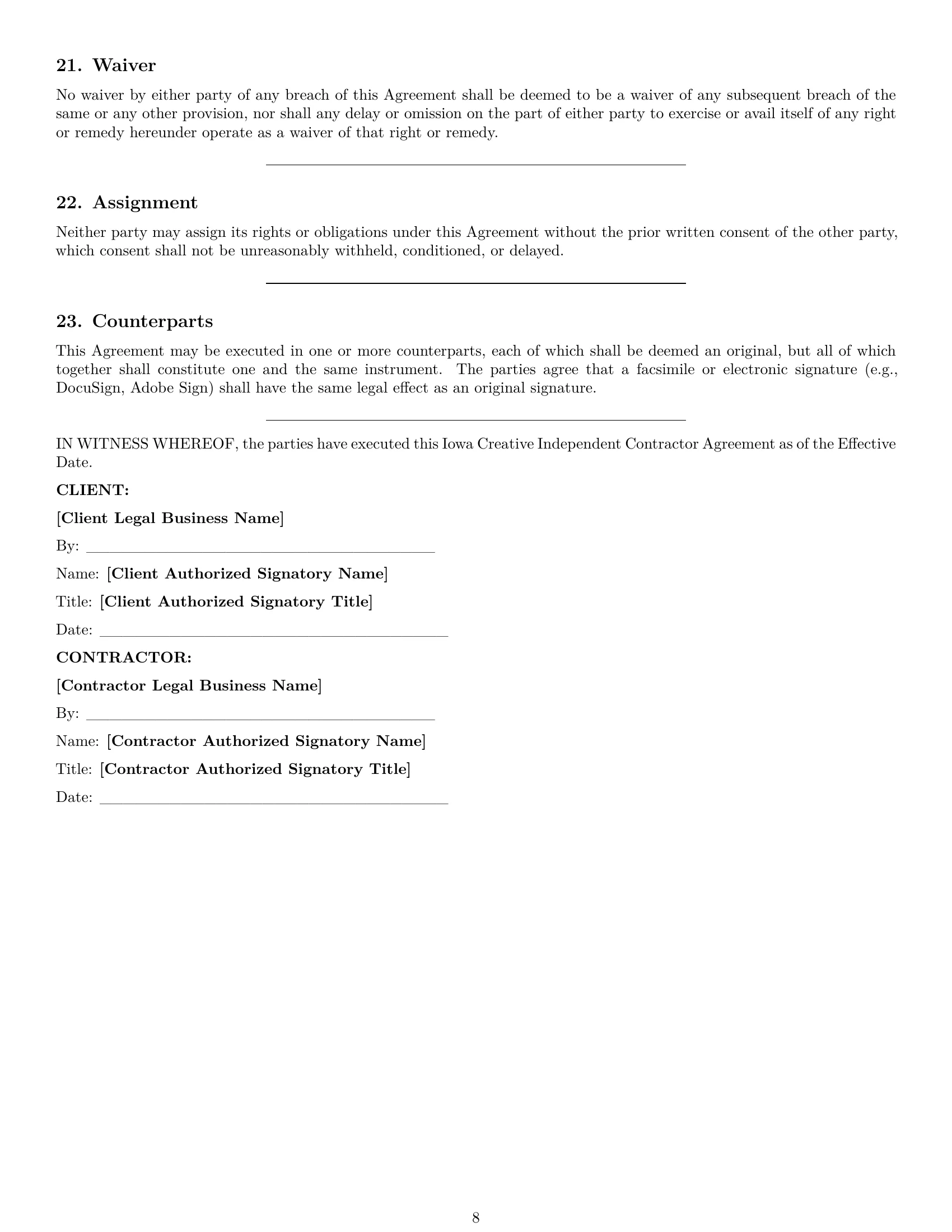 Preview page 8 of Pro Iowa creative independent contractor agreement template