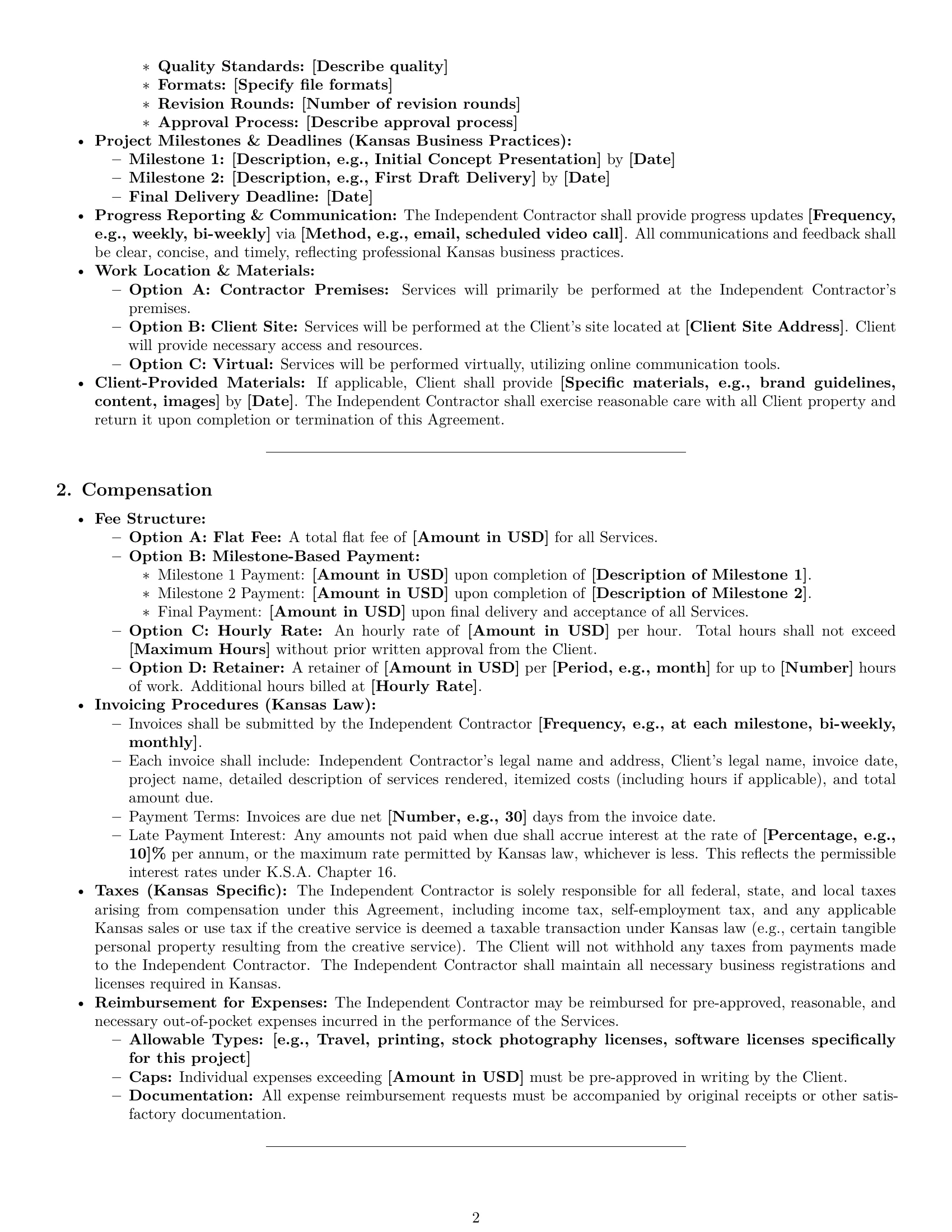 Preview page 2 of Pro Kansas creative independent contractor agreement template