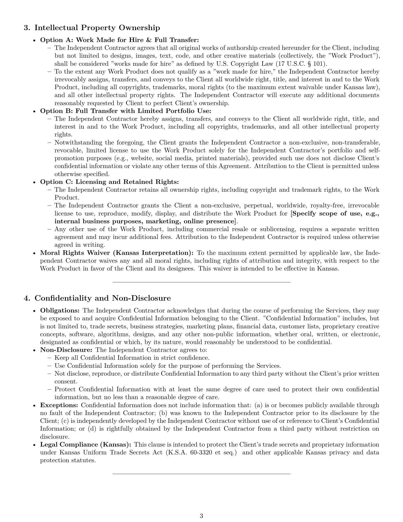 Preview page 3 of Pro Kansas creative independent contractor agreement template