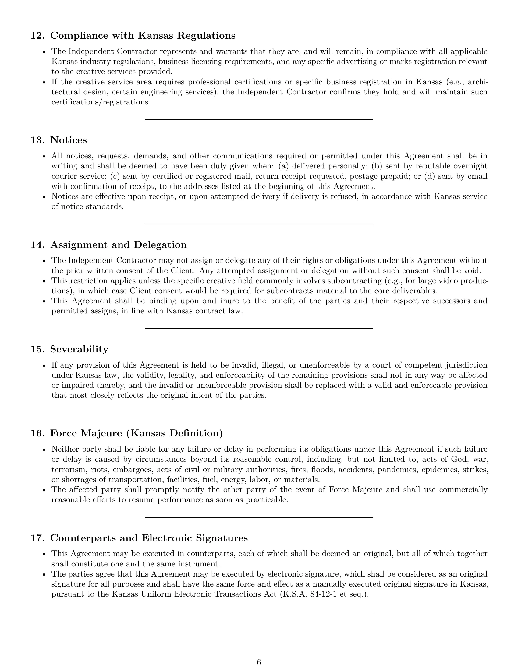 Preview page 6 of Pro Kansas creative independent contractor agreement template