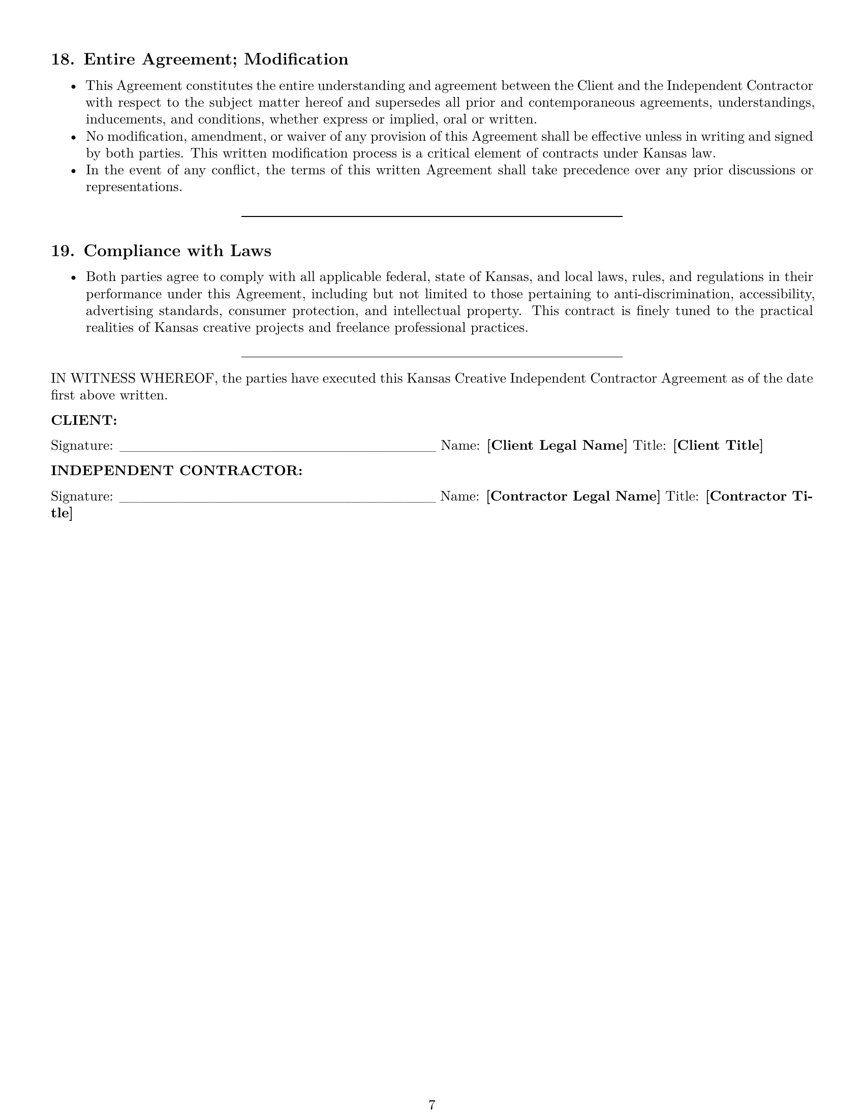 Preview page 7 of Pro Kansas creative independent contractor agreement template