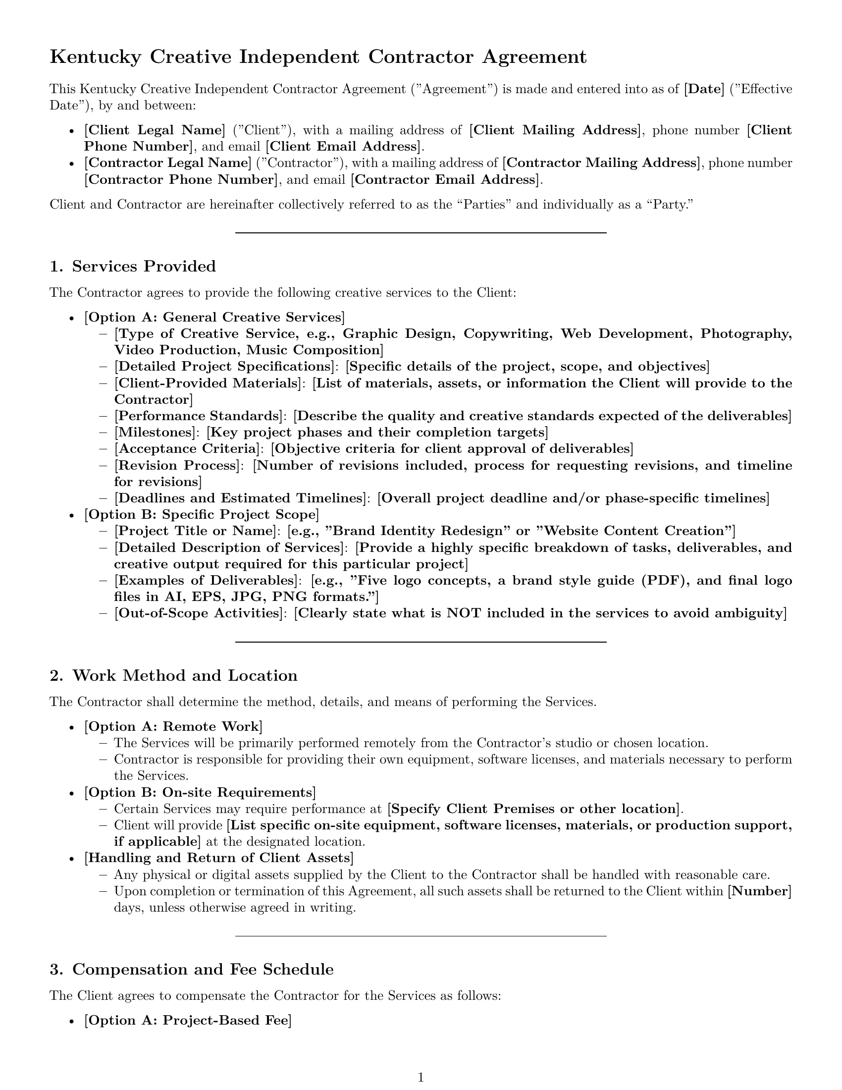 Preview page 1 of Pro Kentucky creative independent contractor agreement template