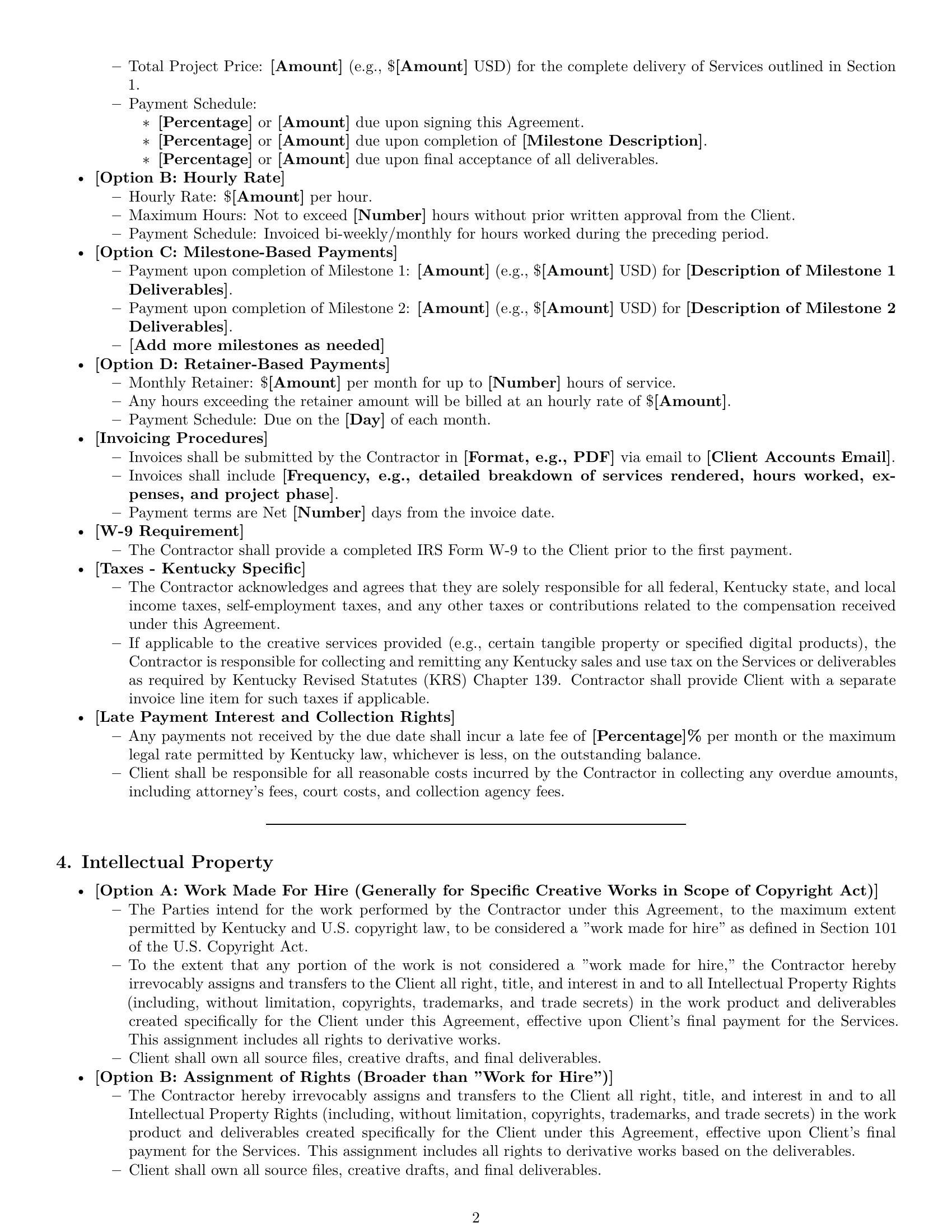 Preview page 2 of Pro Kentucky creative independent contractor agreement template