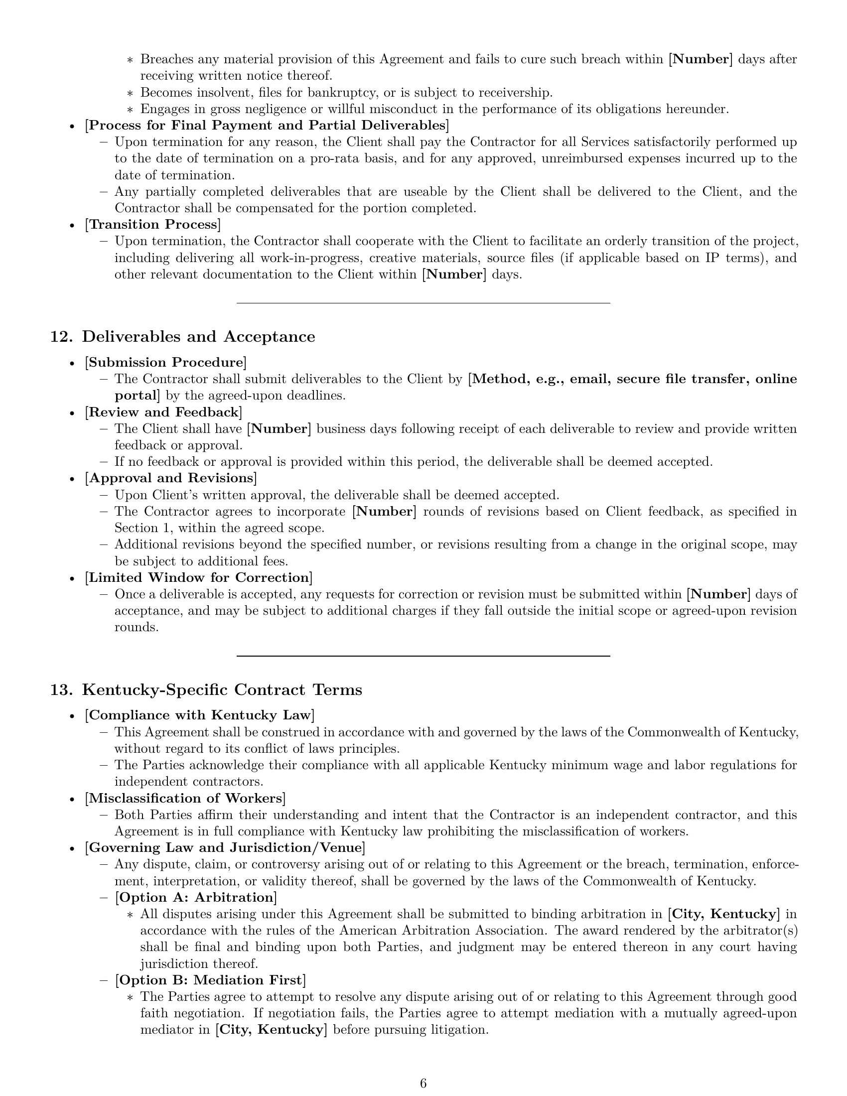 Preview page 6 of Pro Kentucky creative independent contractor agreement template