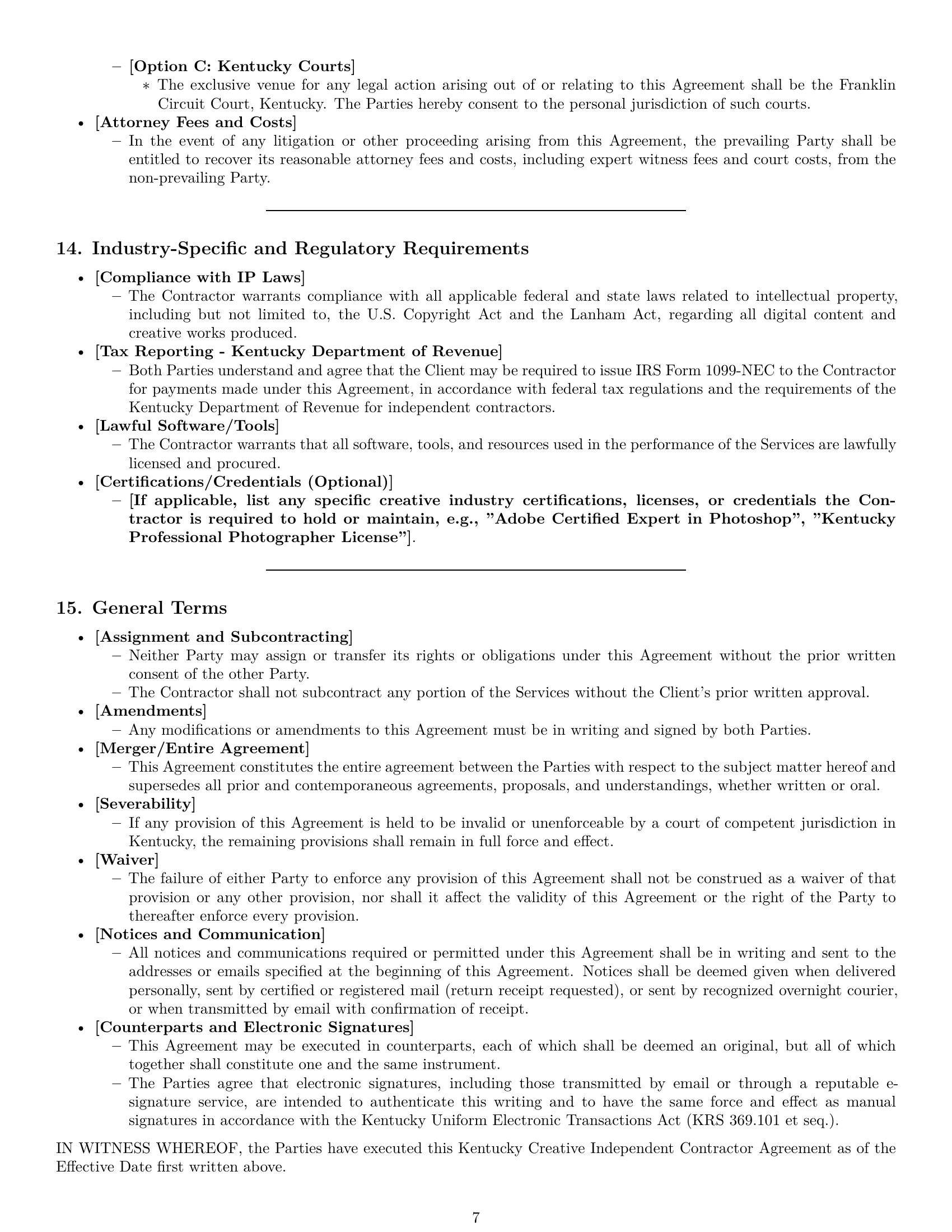 Preview page 7 of Pro Kentucky creative independent contractor agreement template