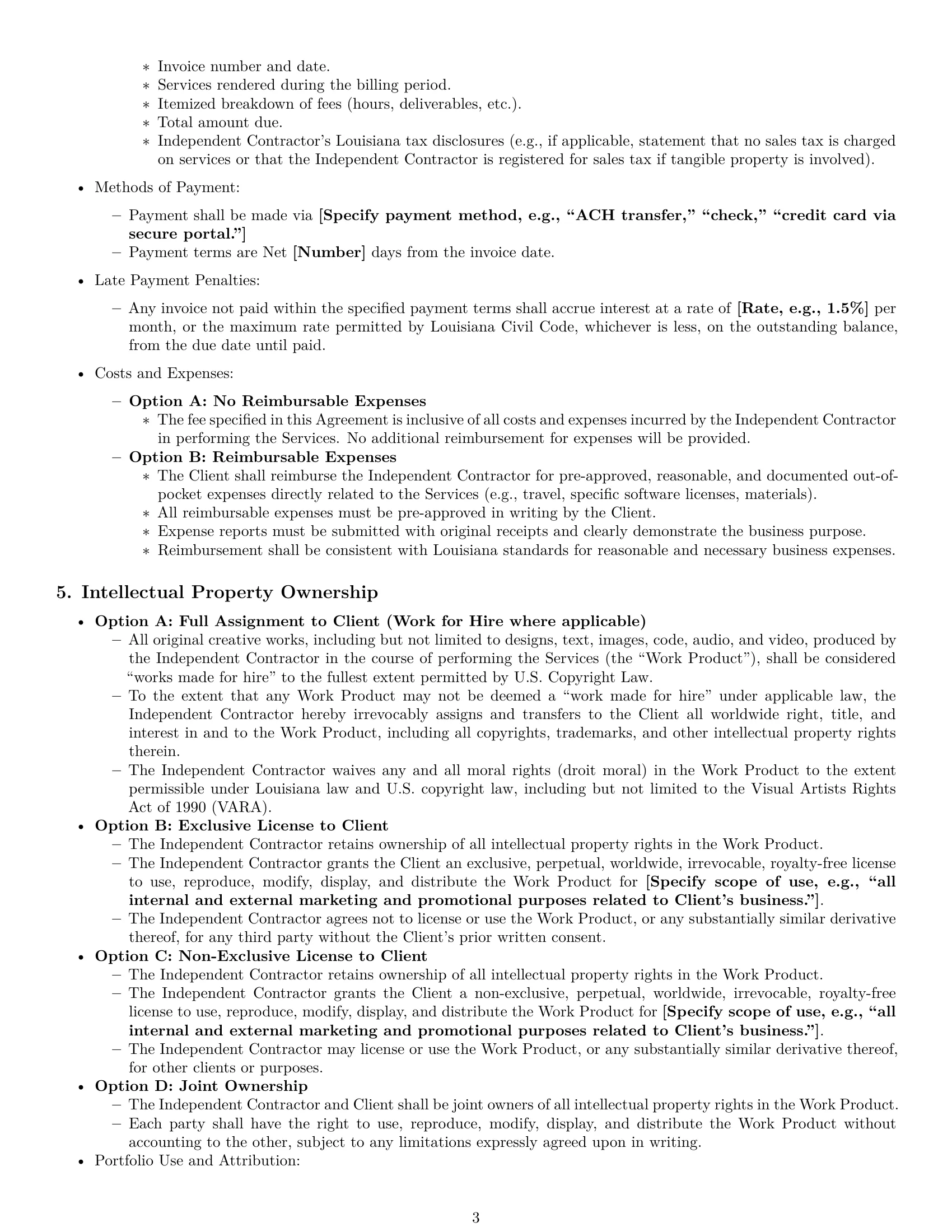 Preview page 3 of Pro Louisiana creative independent contractor agreement template