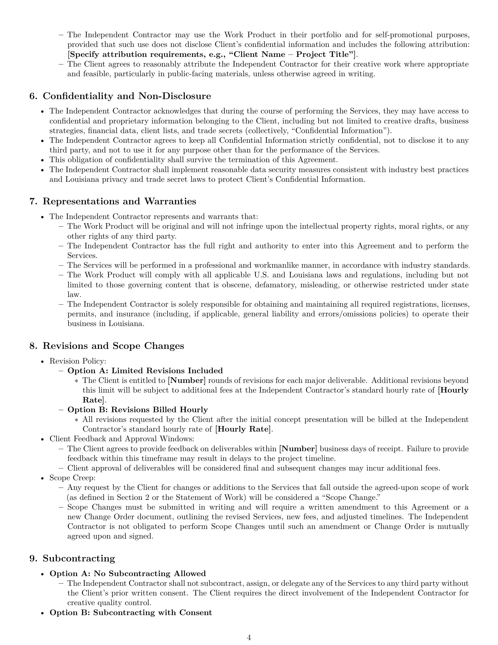 Preview page 4 of Pro Louisiana creative independent contractor agreement template
