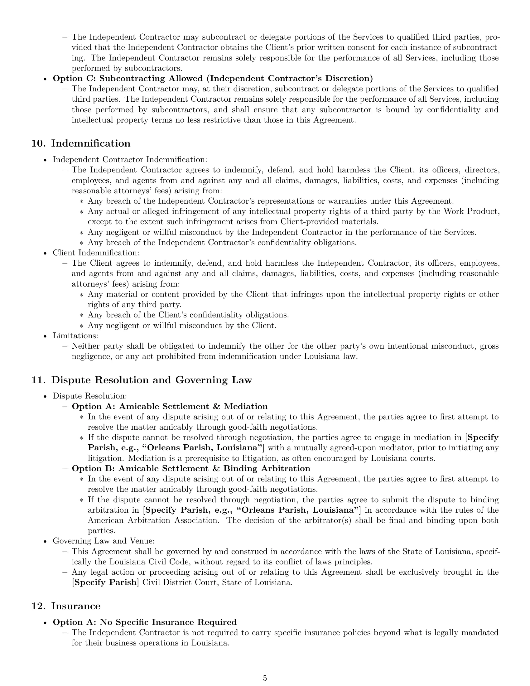 Preview page 5 of Pro Louisiana creative independent contractor agreement template