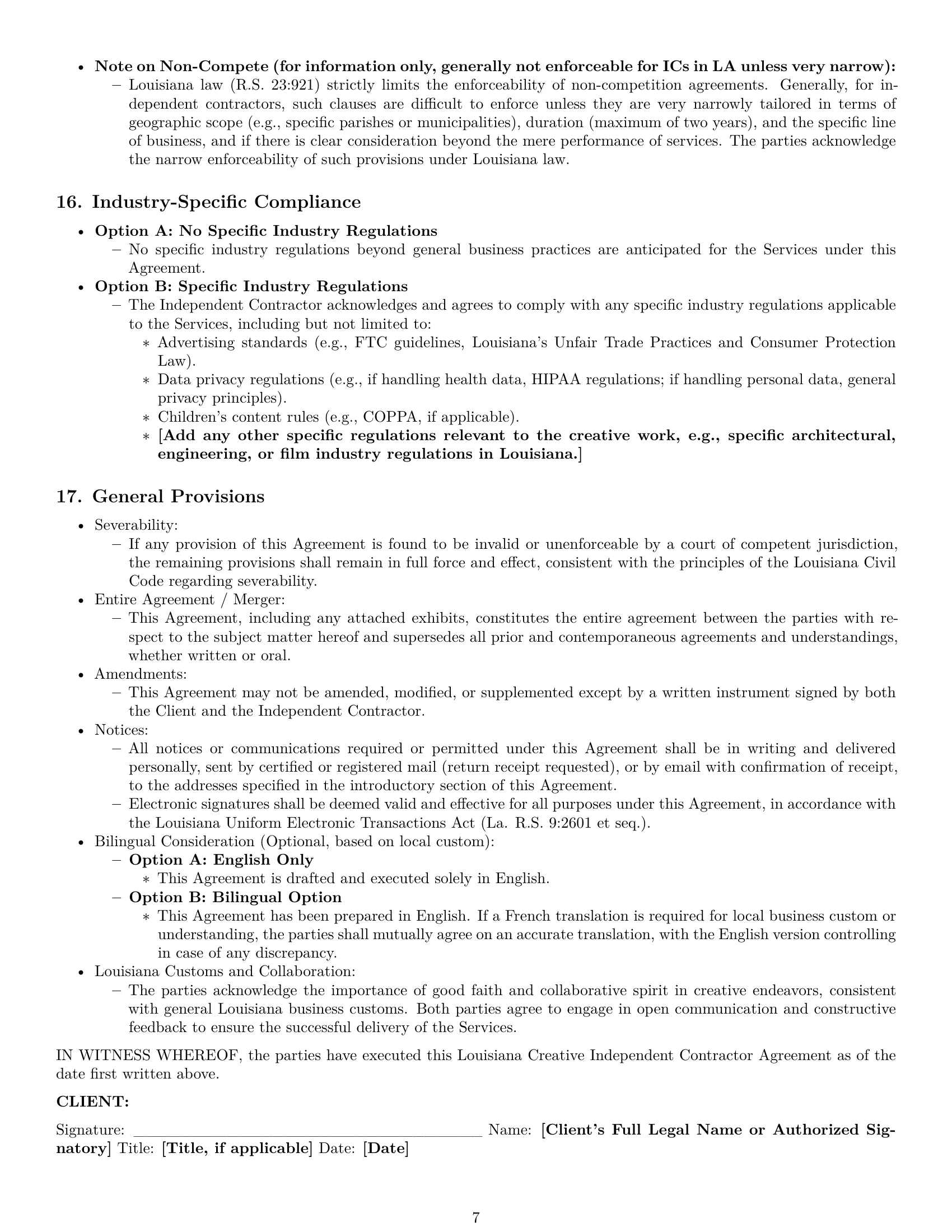 Preview page 7 of Pro Louisiana creative independent contractor agreement template