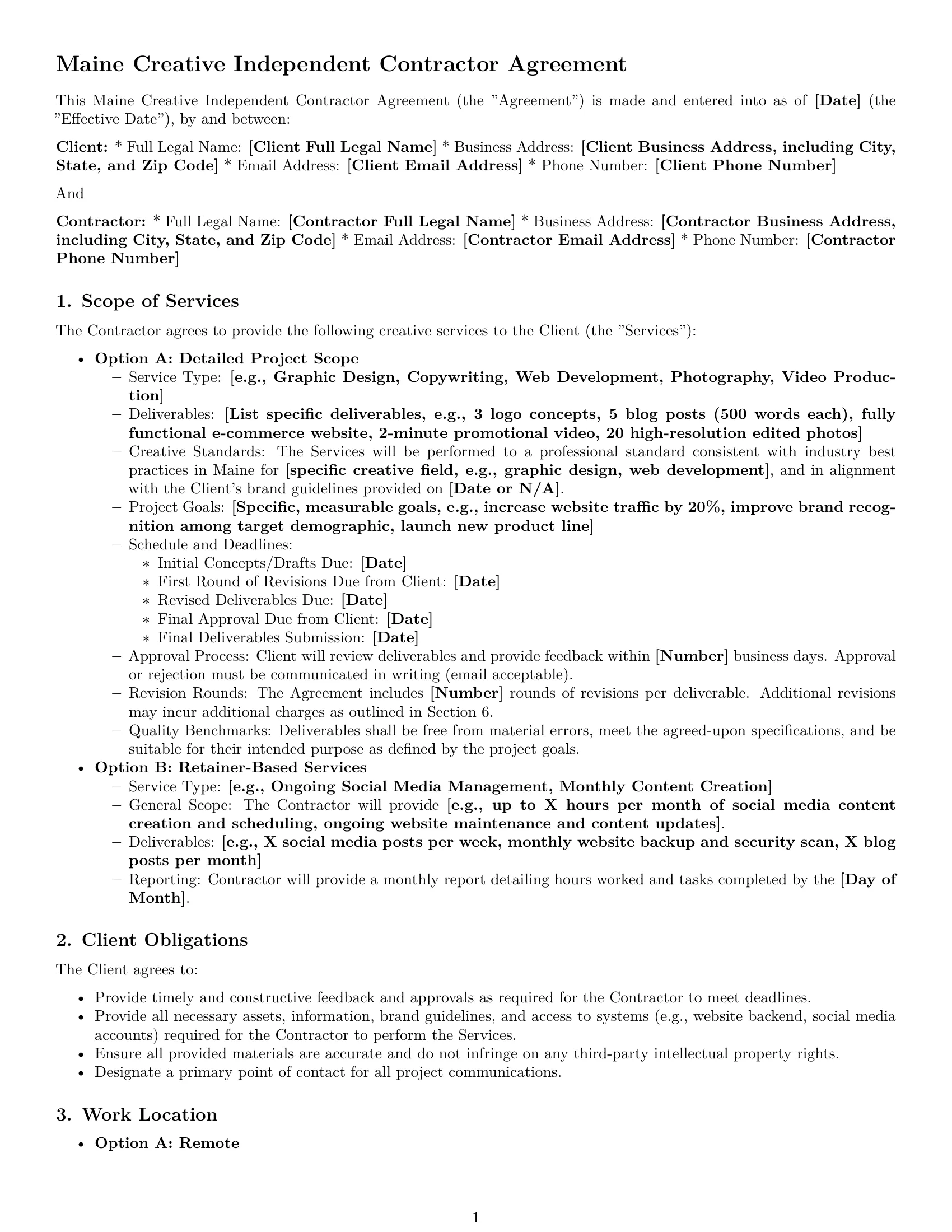Preview page 1 of Pro Maine creative independent contractor agreement template