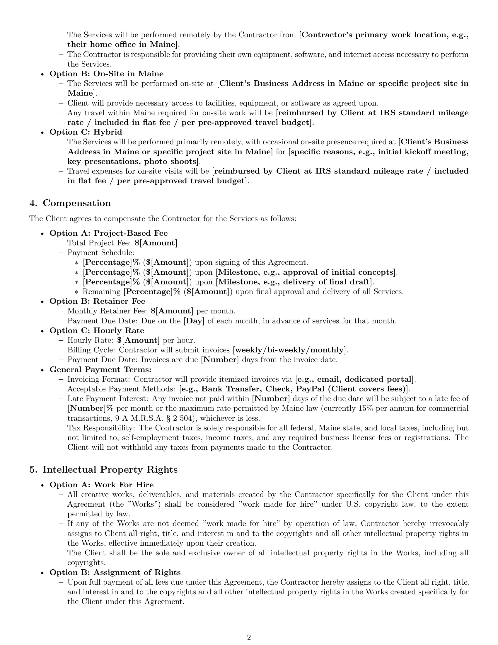 Preview page 2 of Pro Maine creative independent contractor agreement template