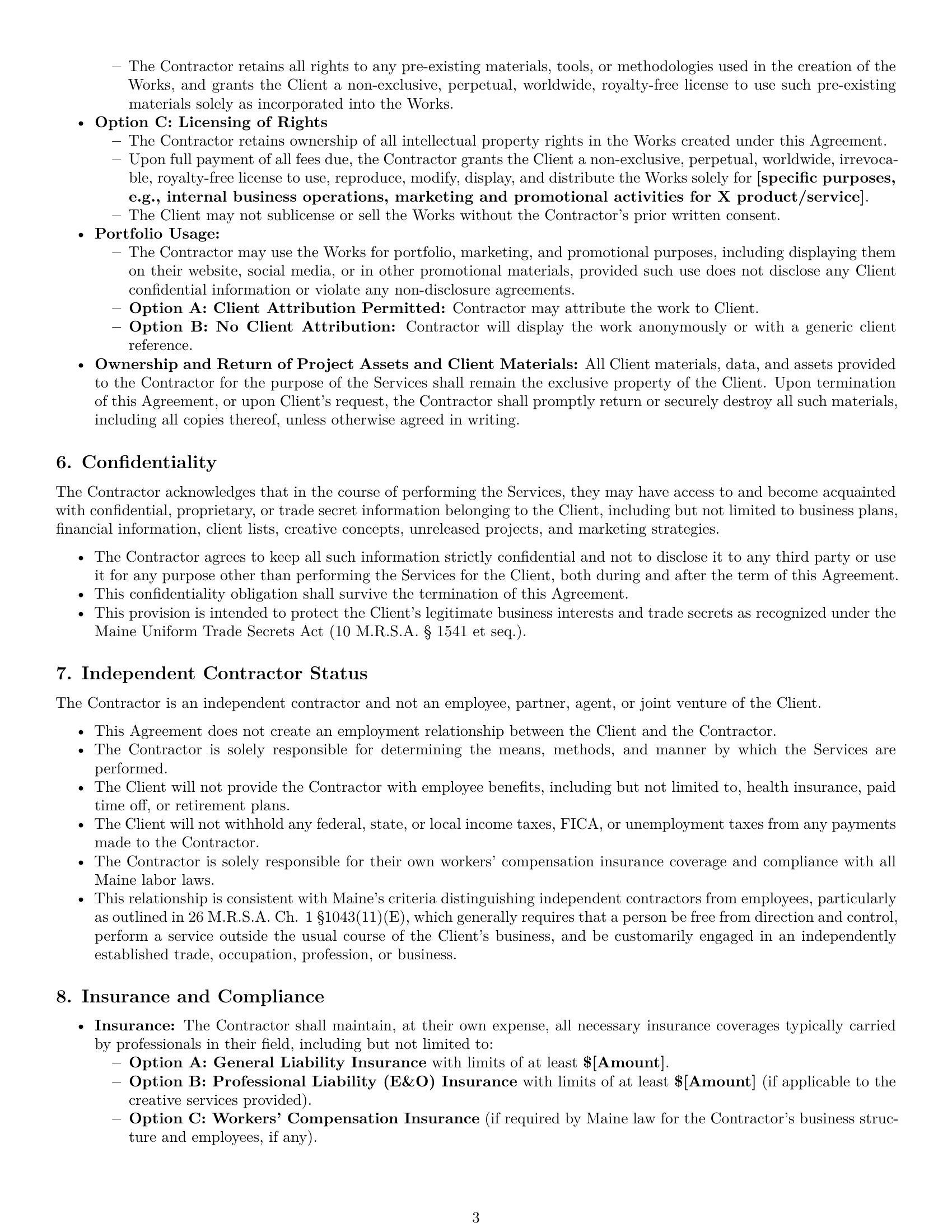 Preview page 3 of Pro Maine creative independent contractor agreement template