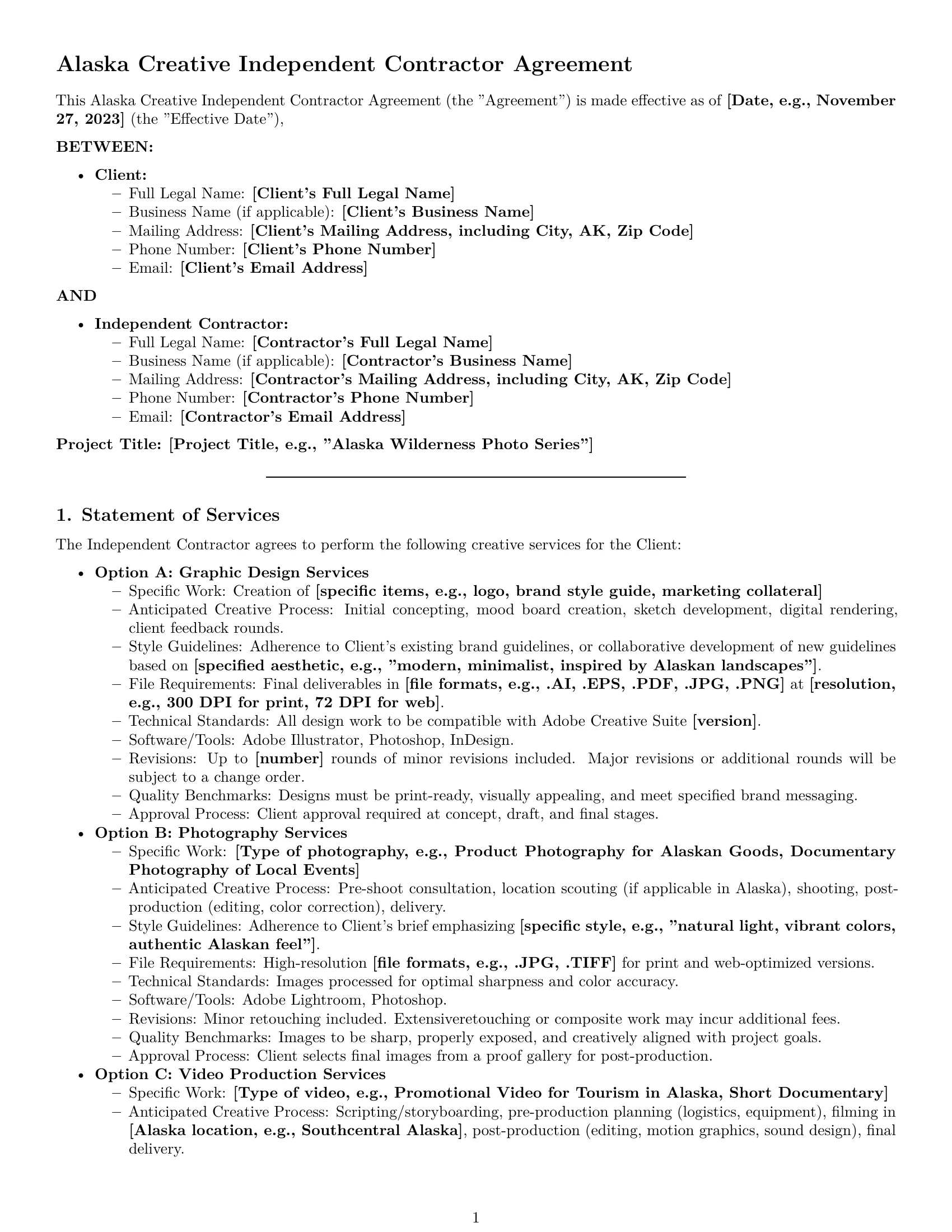 Preview page 1 of Pro Alaska creative independent contractor agreement template