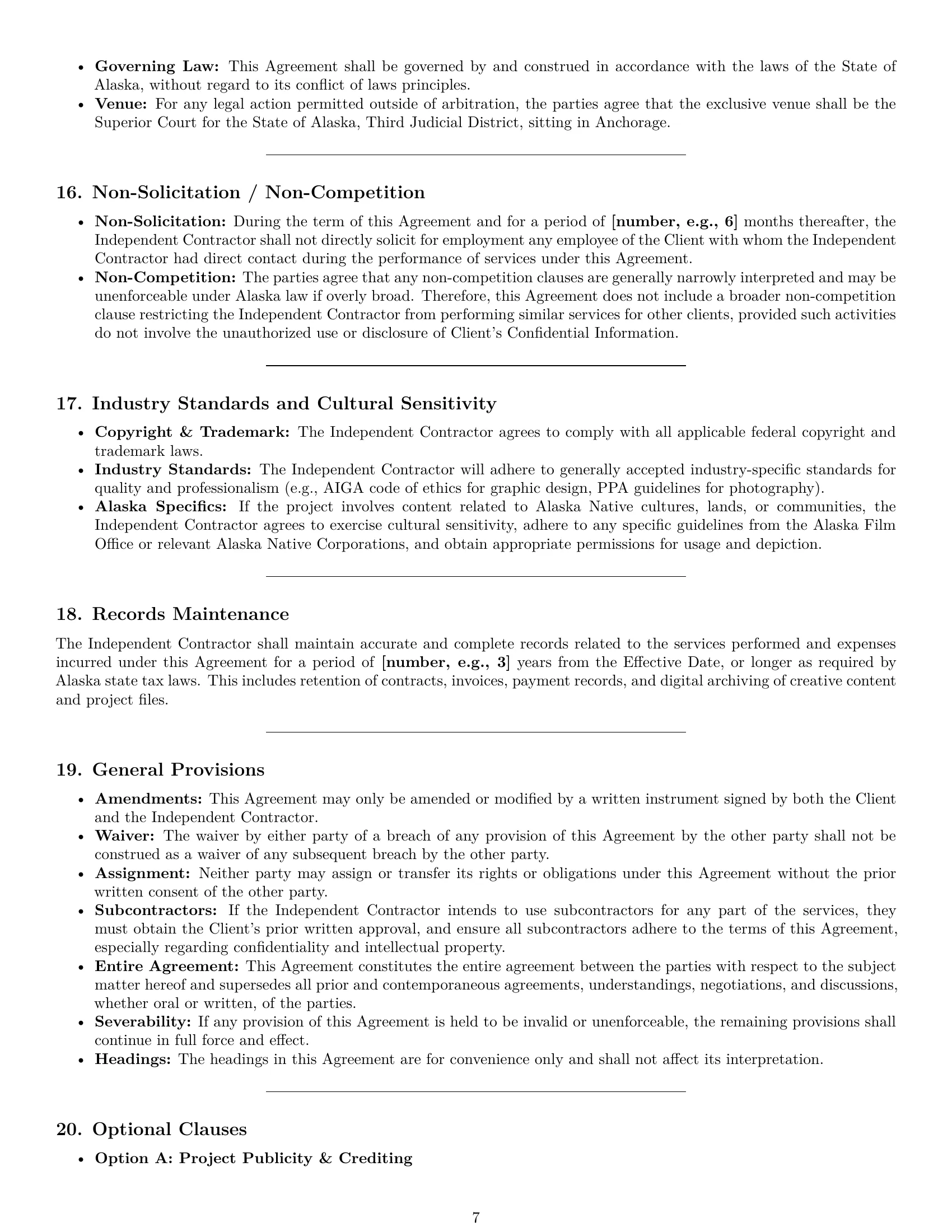 Preview page 7 of Pro Alaska creative independent contractor agreement template