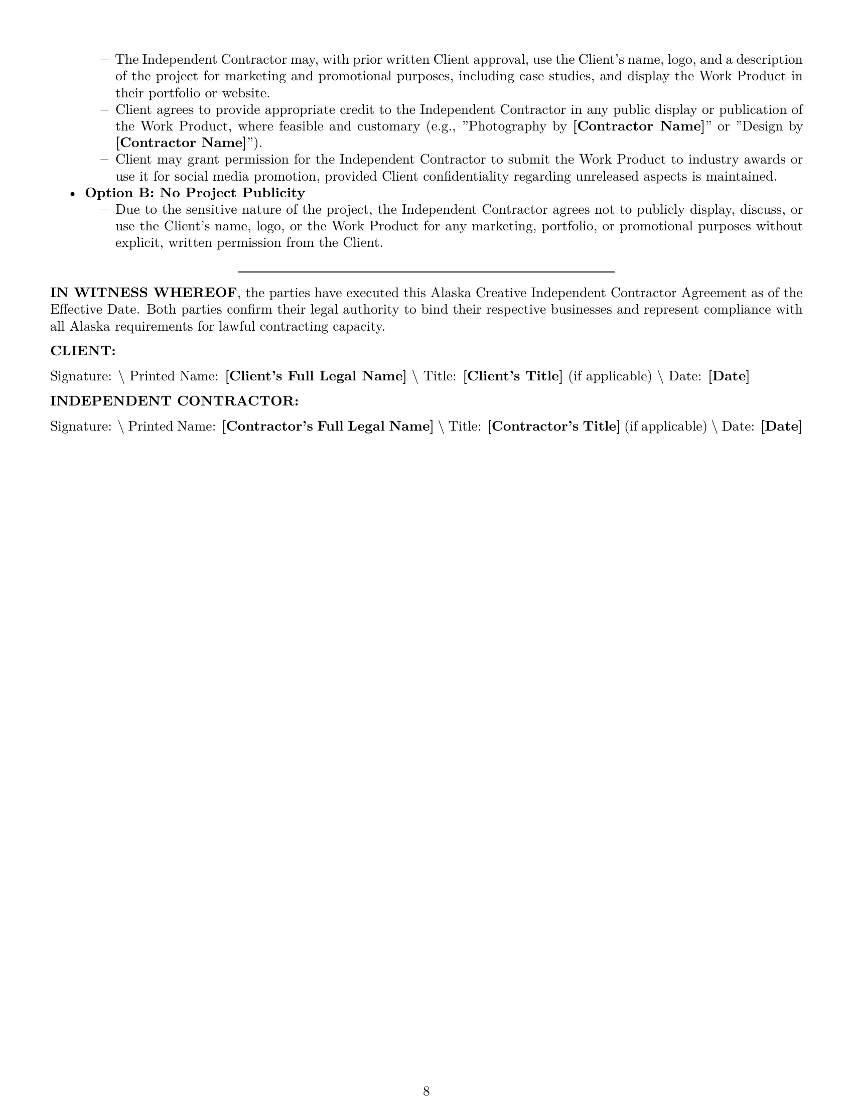 Preview page 8 of Pro Alaska creative independent contractor agreement template