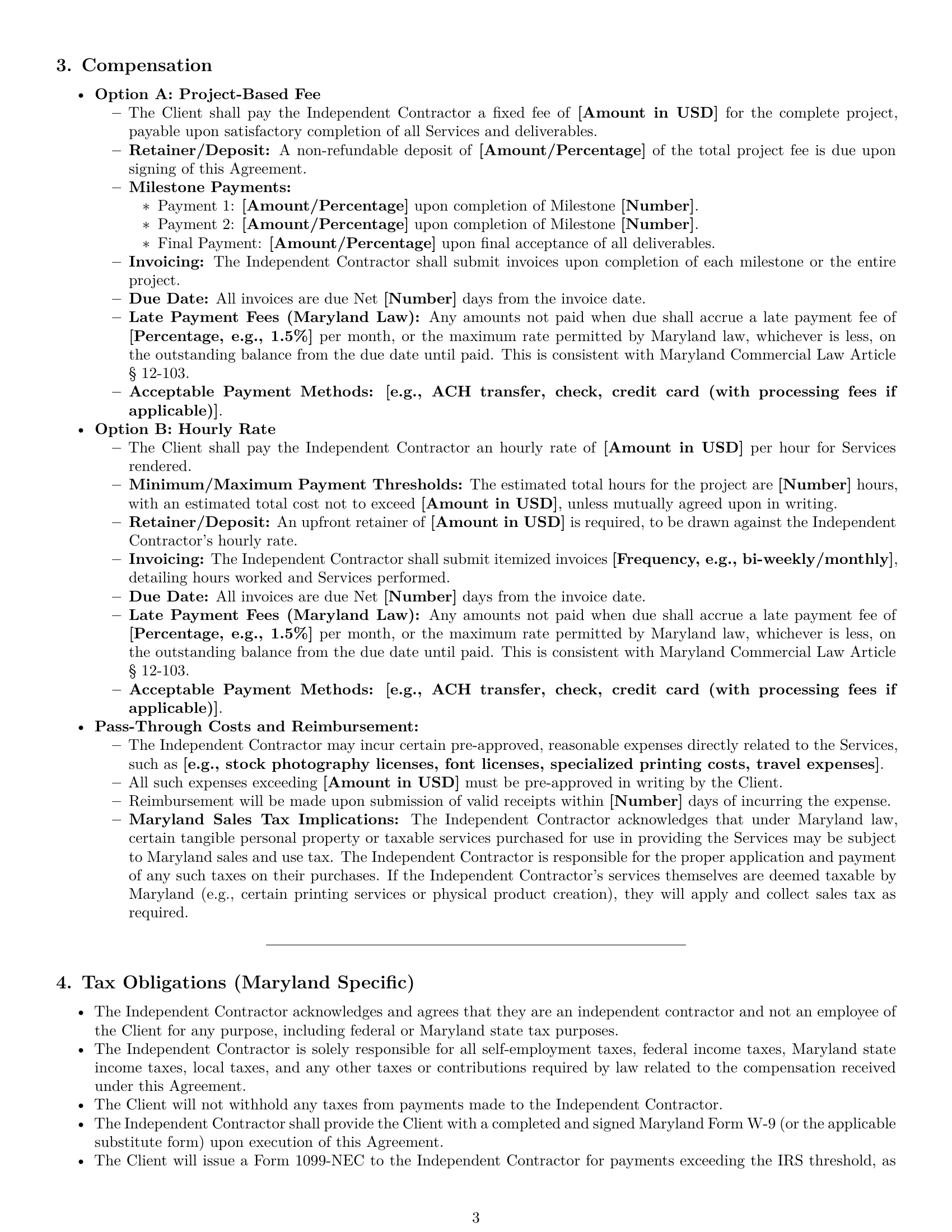 Preview page 3 of Pro Maryland creative independent contractor agreement template